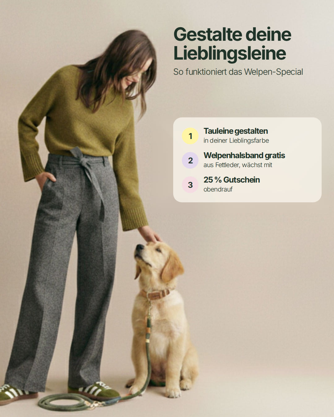 Puppy Special: Set | Puppy collar & rope leash including 25% voucher