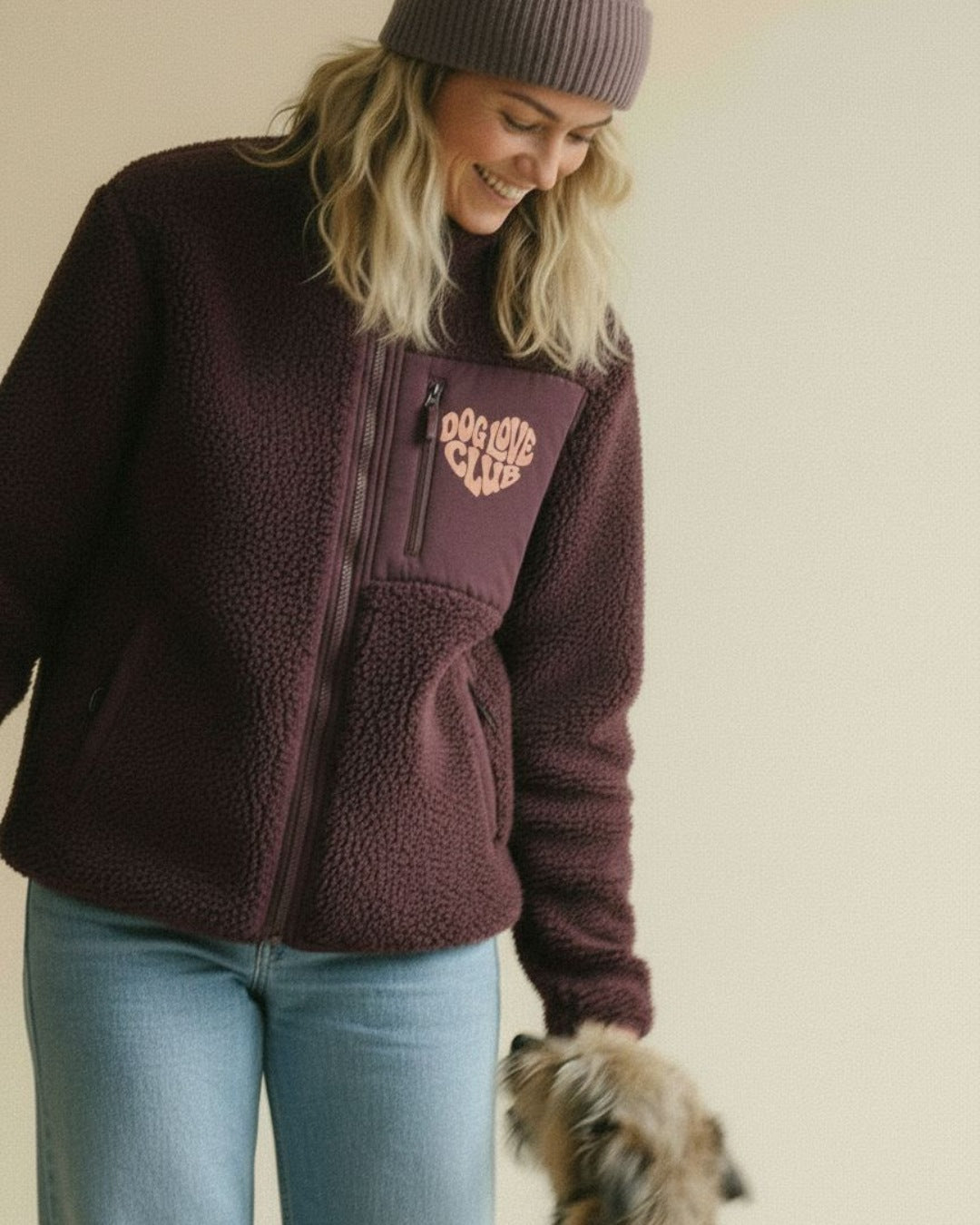 Recycled Teddy Fleece 'DOG LOVE CLUB' | Burgundy