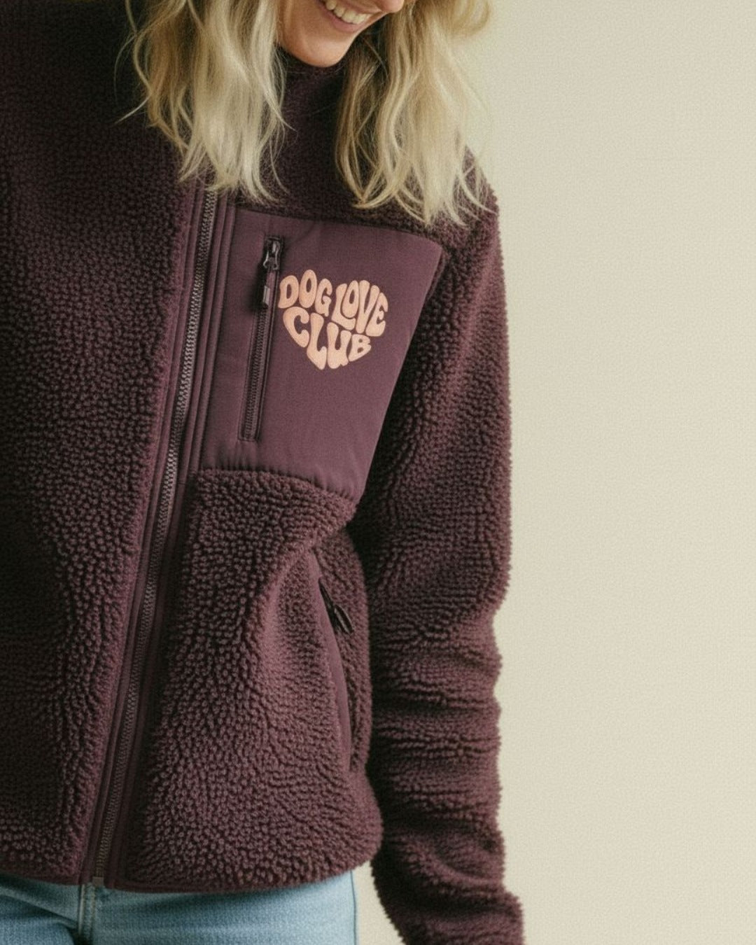 Recycled Teddy Fleece 'DOG LOVE CLUB' | Burgundy