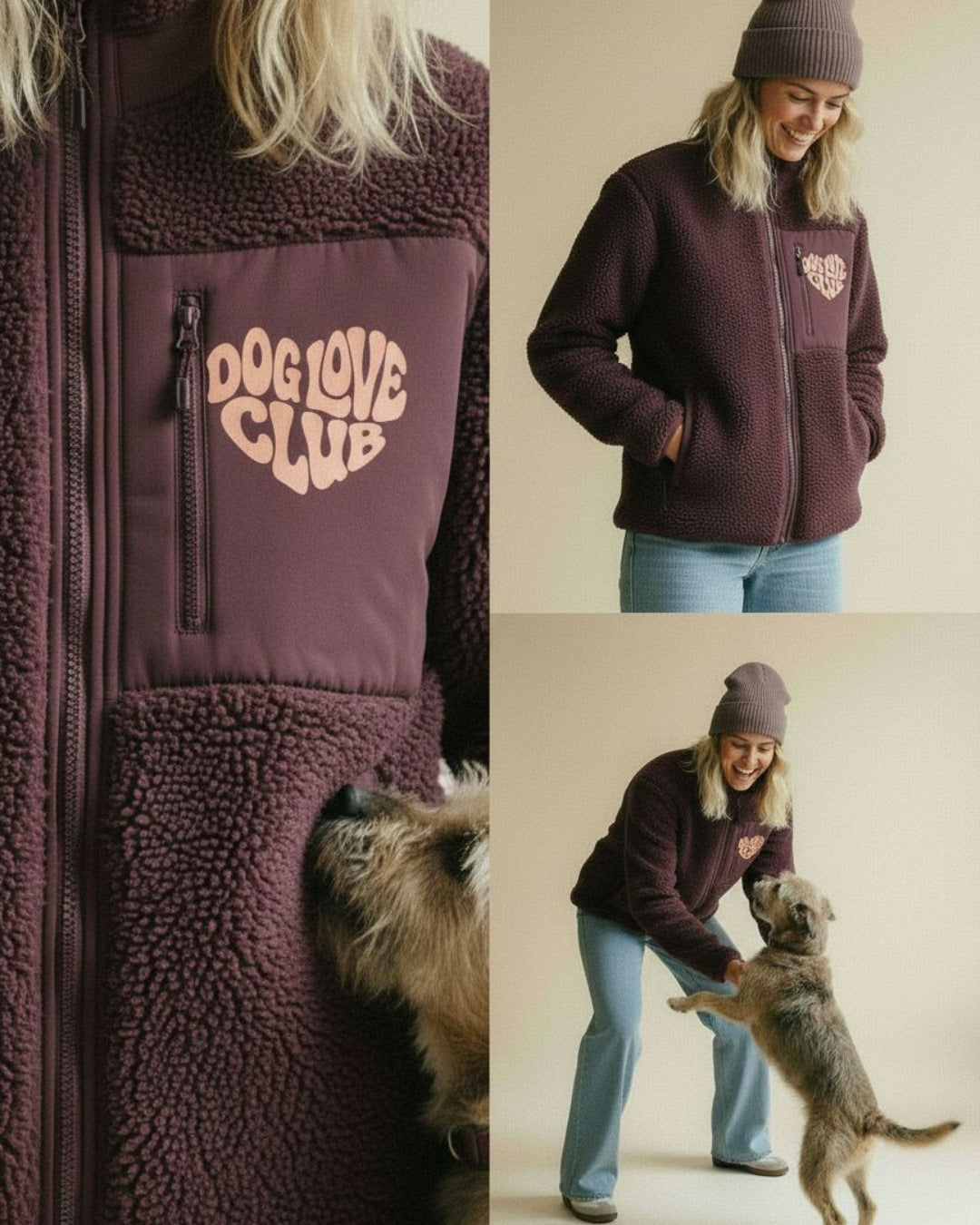 Recycled Teddy Fleece 'DOG LOVE CLUB' | Burgundy