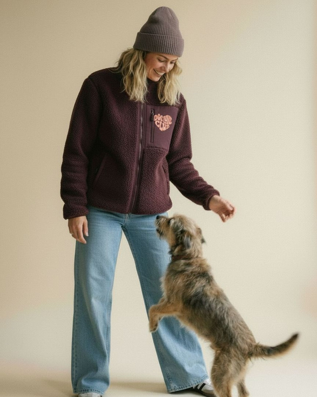 Recycled Teddy Fleece 'DOG LOVE CLUB' | Burgundy