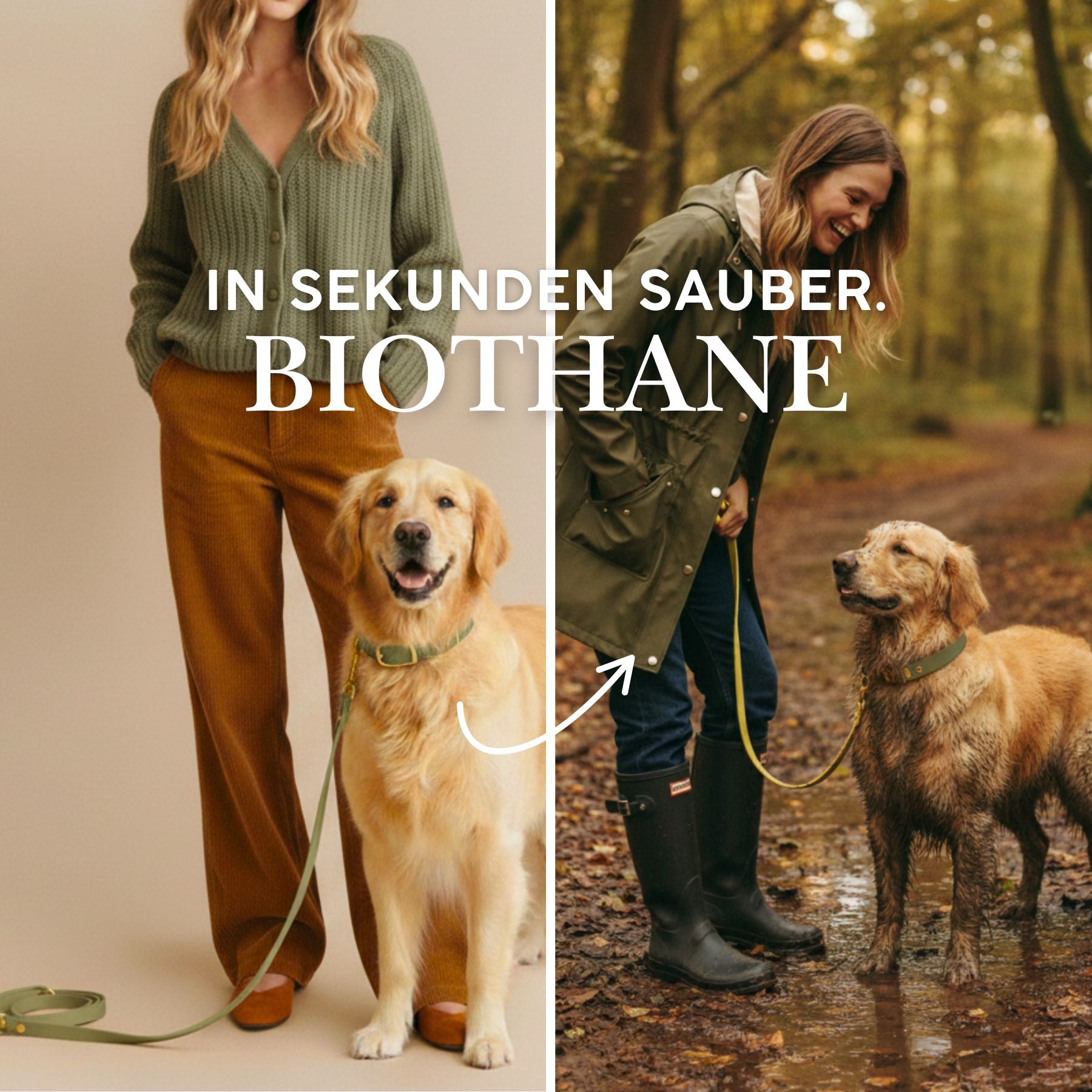 Set | Collar & leash made of Biothane® 'Khaki'