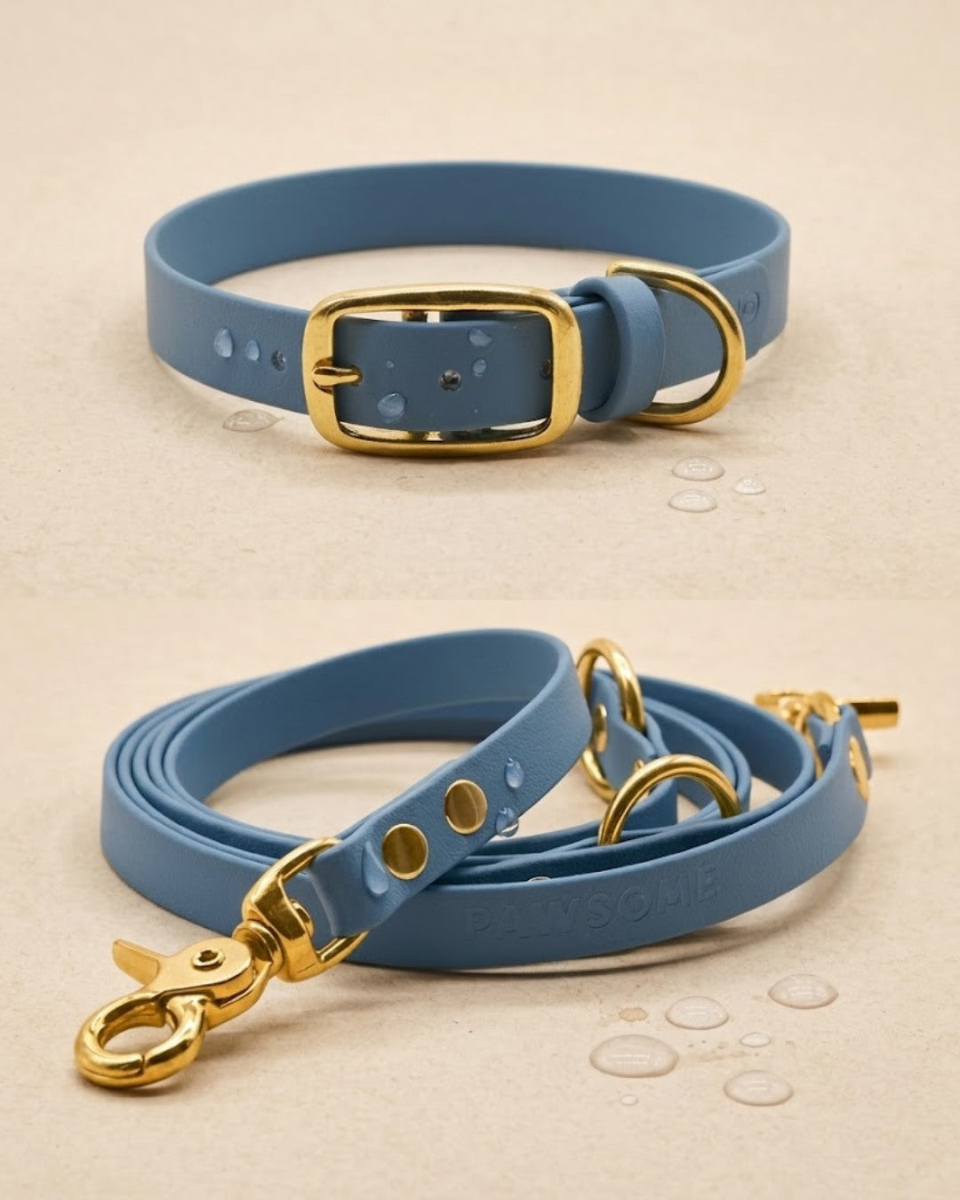 Set | Halsband & Leine aus Biothane® 'Dusty Blue'