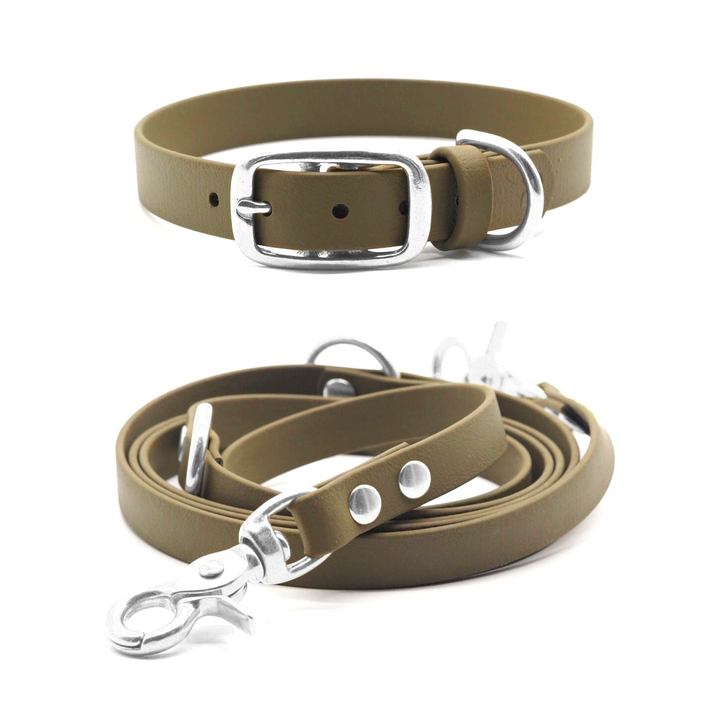 Set | Collar & leash made of Biothane® 'Khaki'