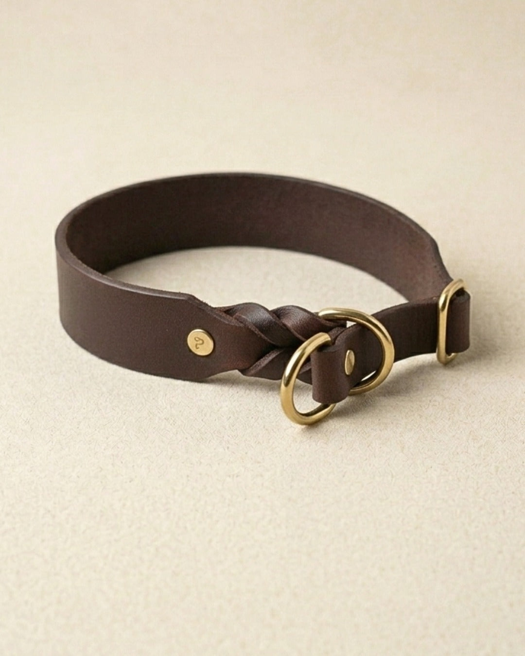 Zugstopp-Halsband aus Fettleder 'Kastanie'
