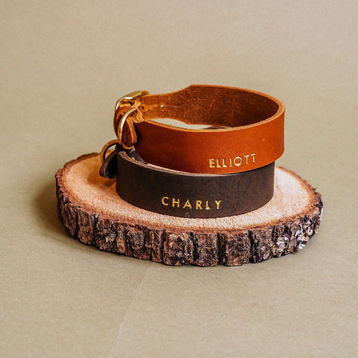 Personalizable collar with name | cognac