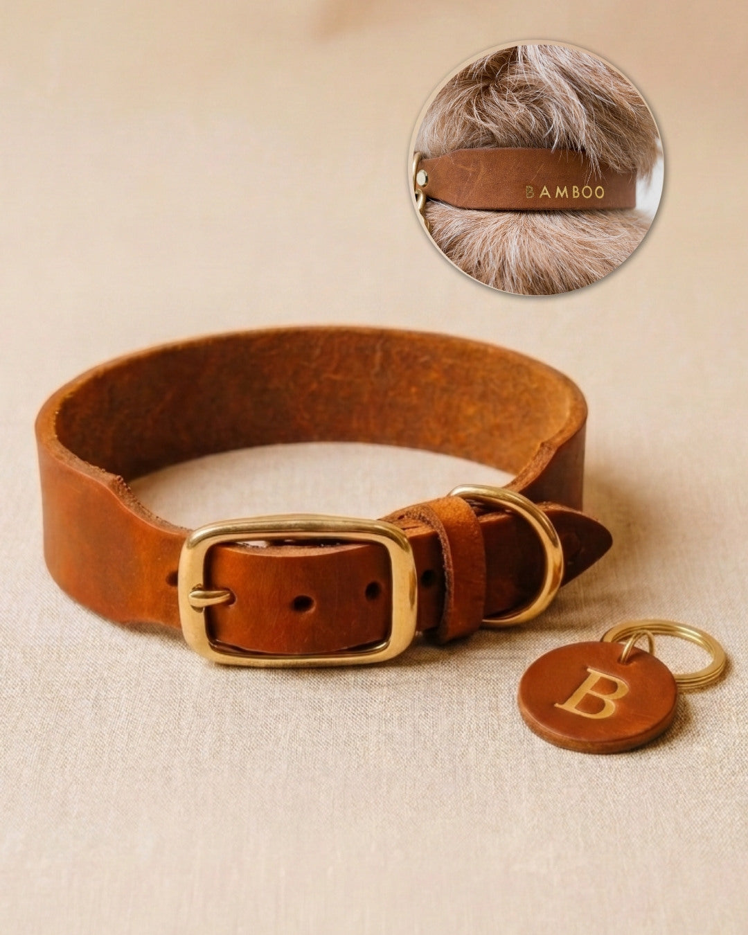 Personalizable collar with name | cognac