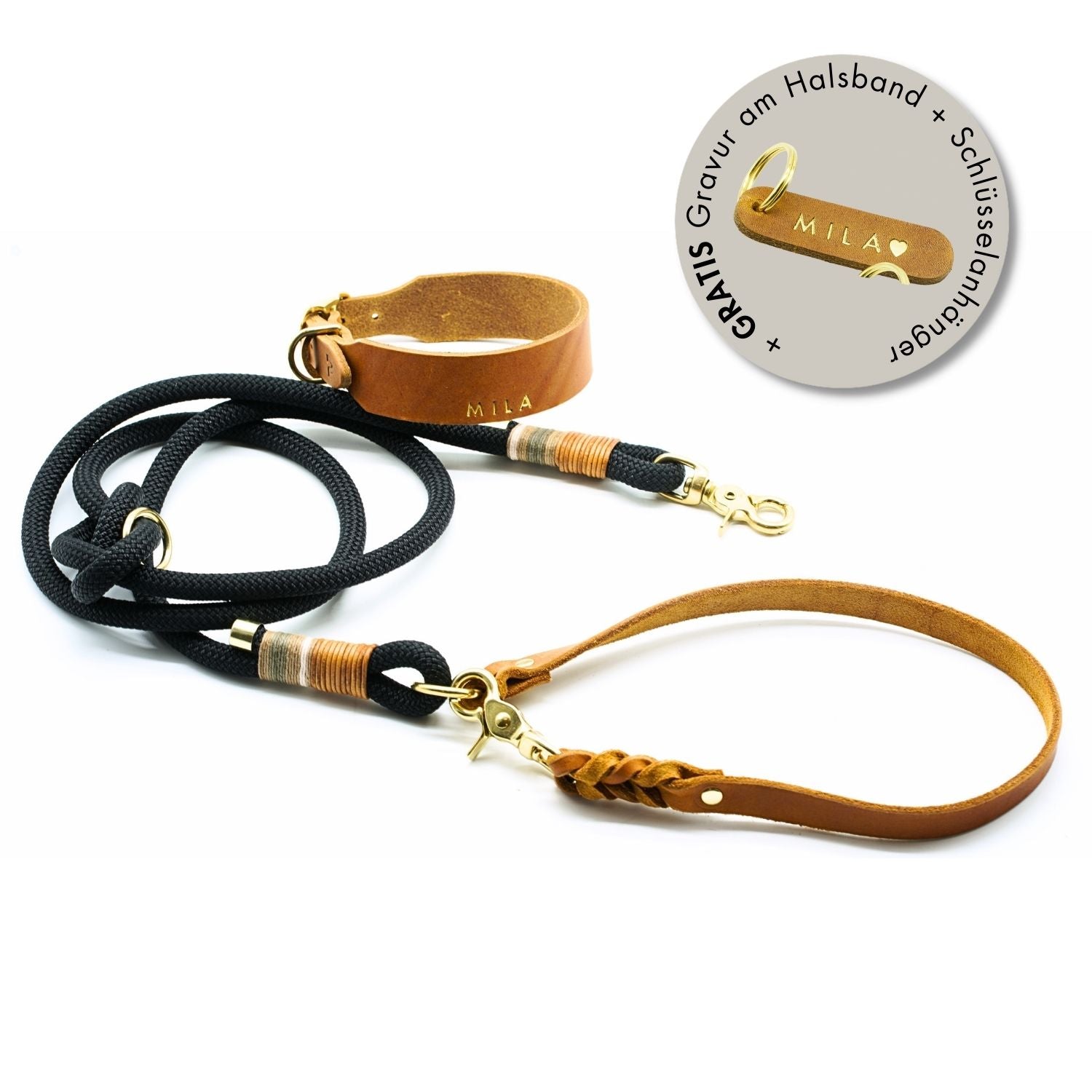 BLACK DOGDAYS promotion | Leather collar & rope leash 'Berlin'
