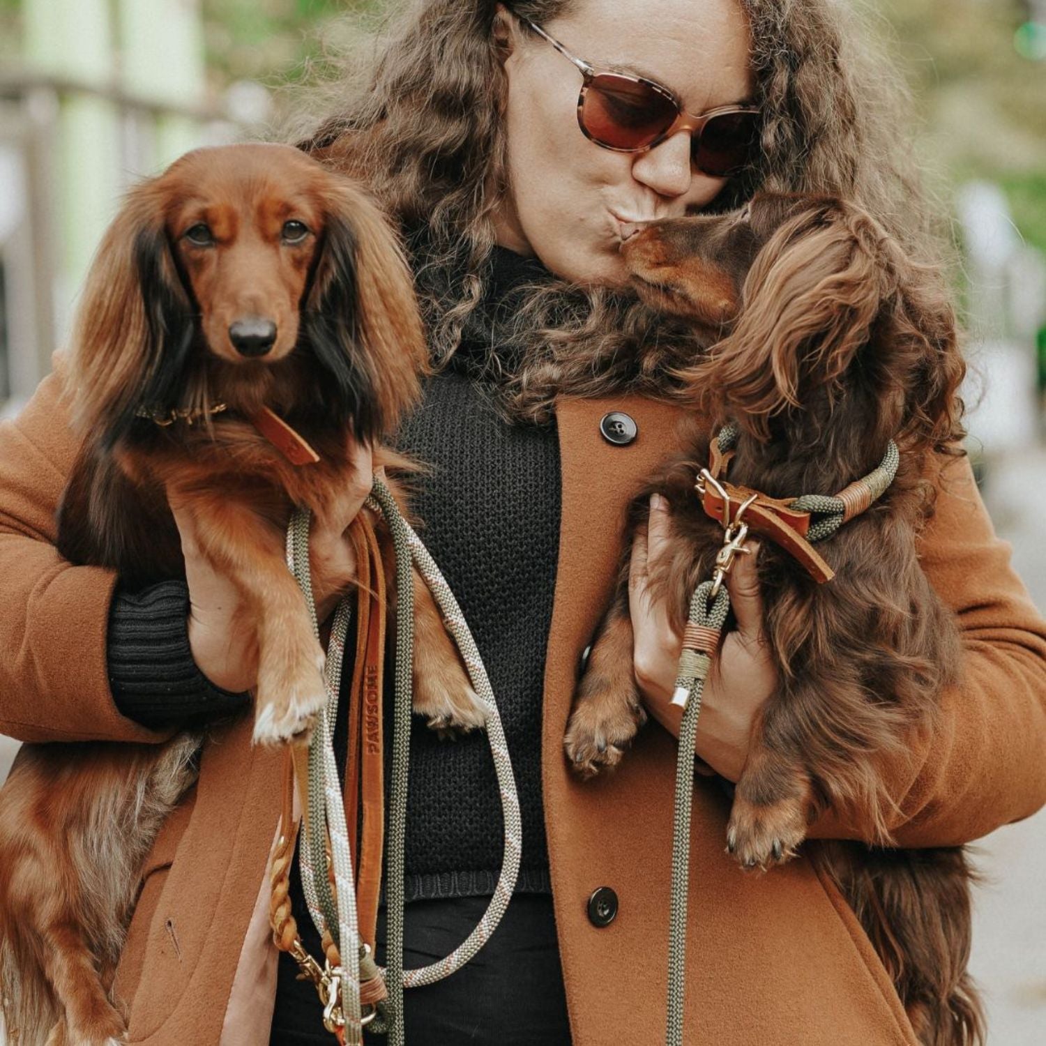 BLACK DOGDAYS promotion | Leather collar & rope leash 'Olive Grove'