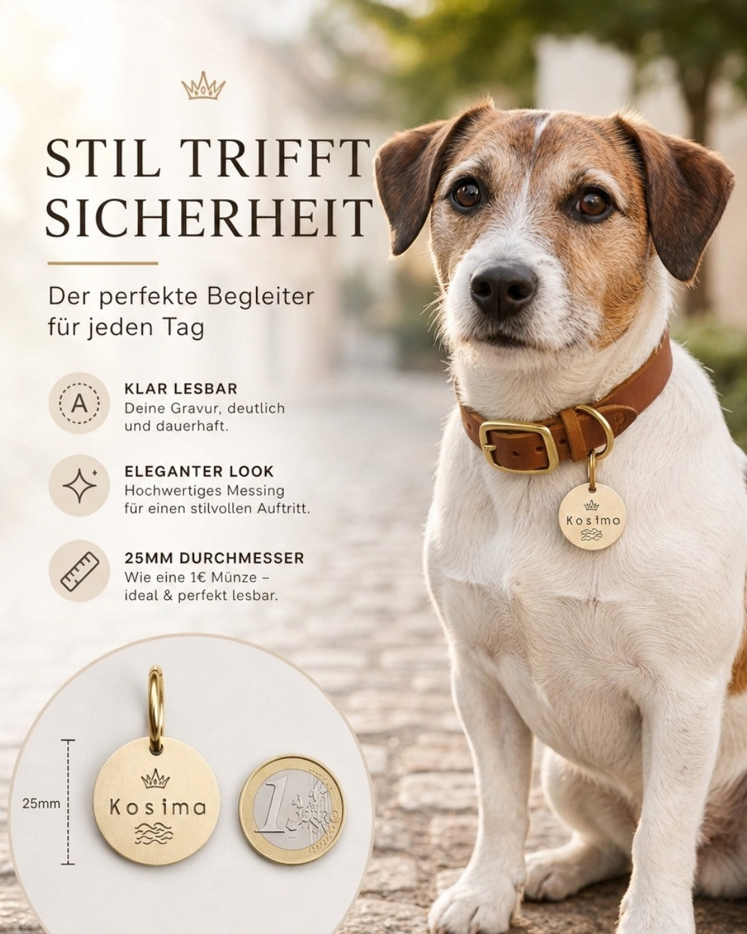 Hundemarke mit Gravur 'Gold' (Messing)