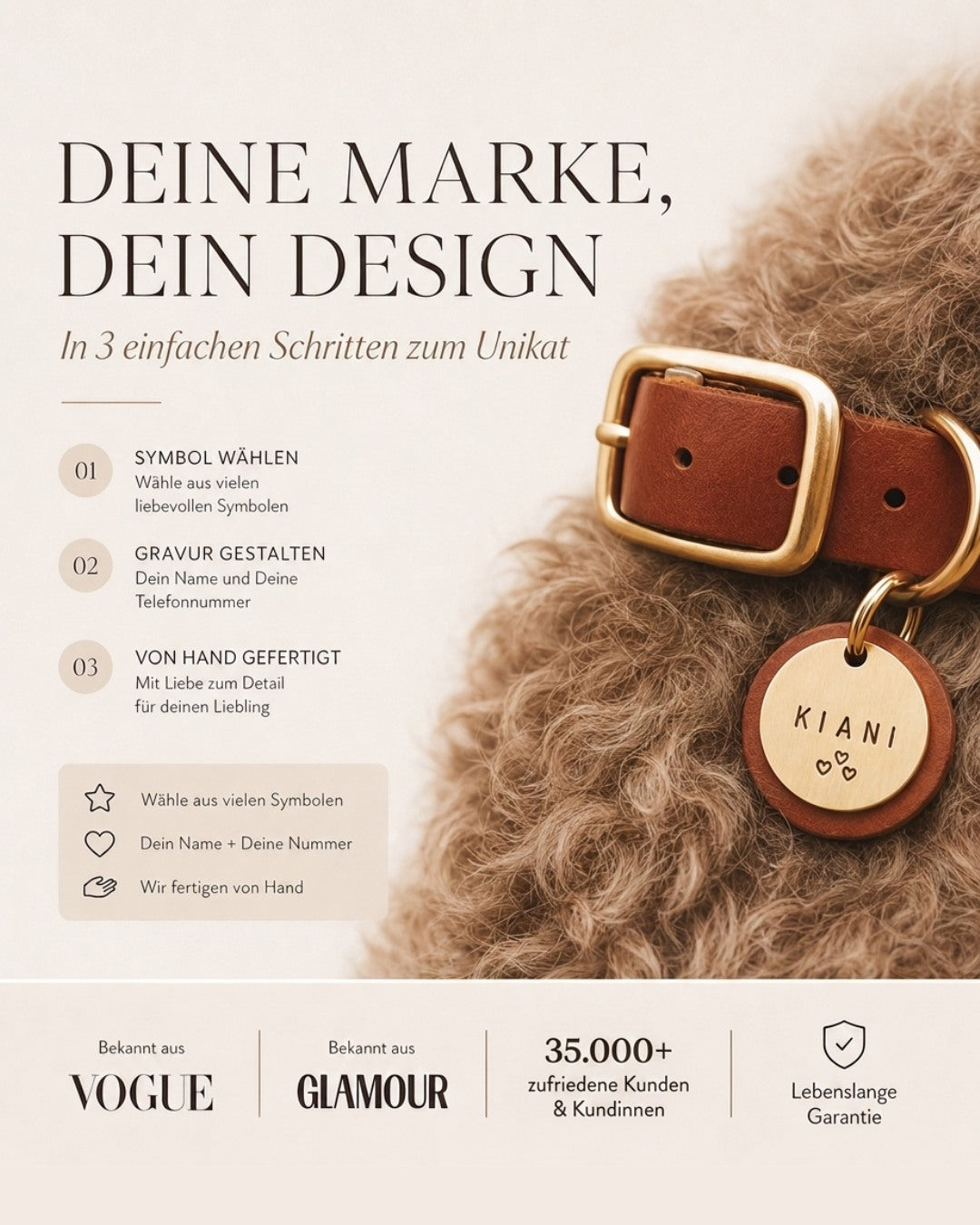Hundemarke mit Gravur 'Gold' (Messing)