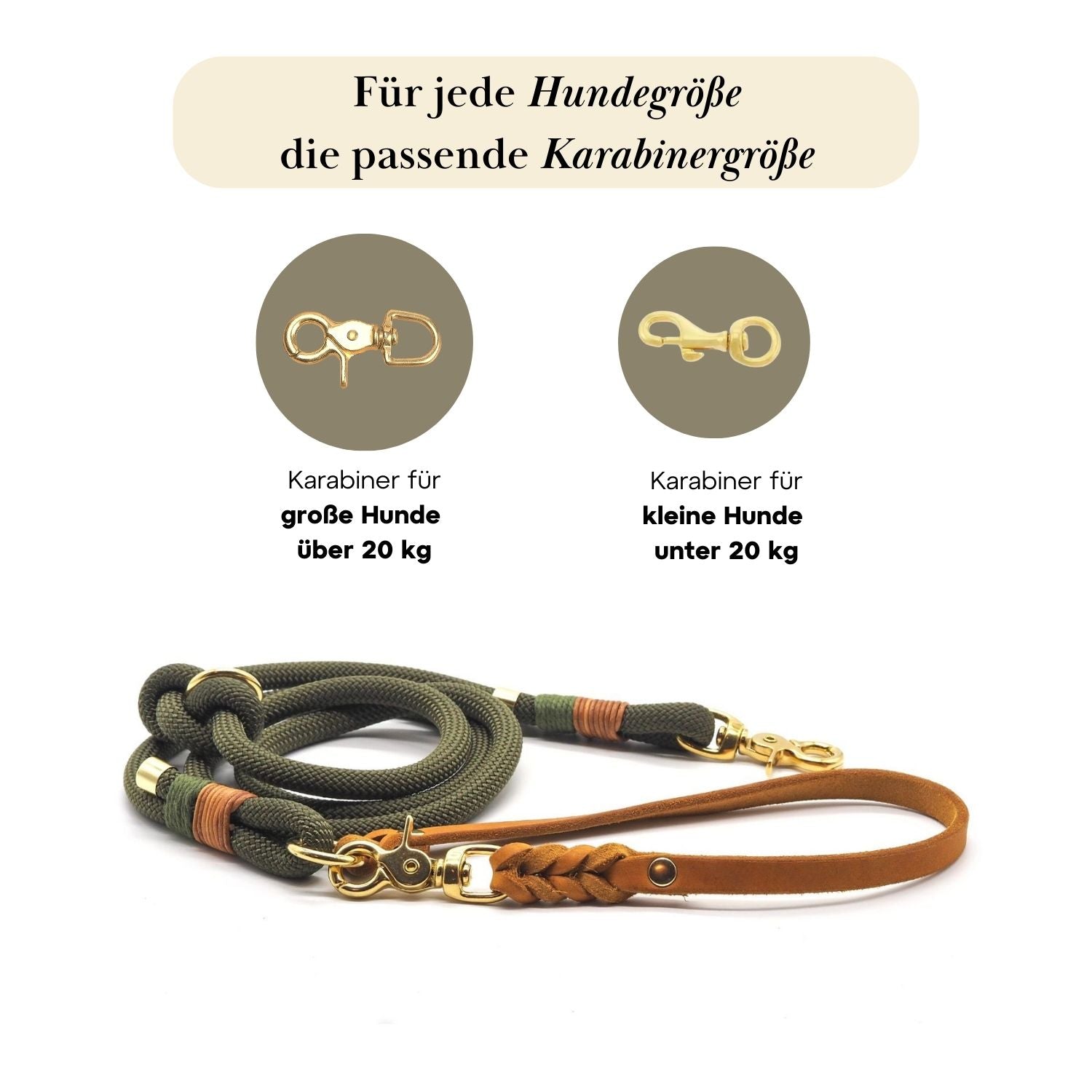 BLACK DOGDAYS promotion | Leather collar & rope leash 'Olive Grove'
