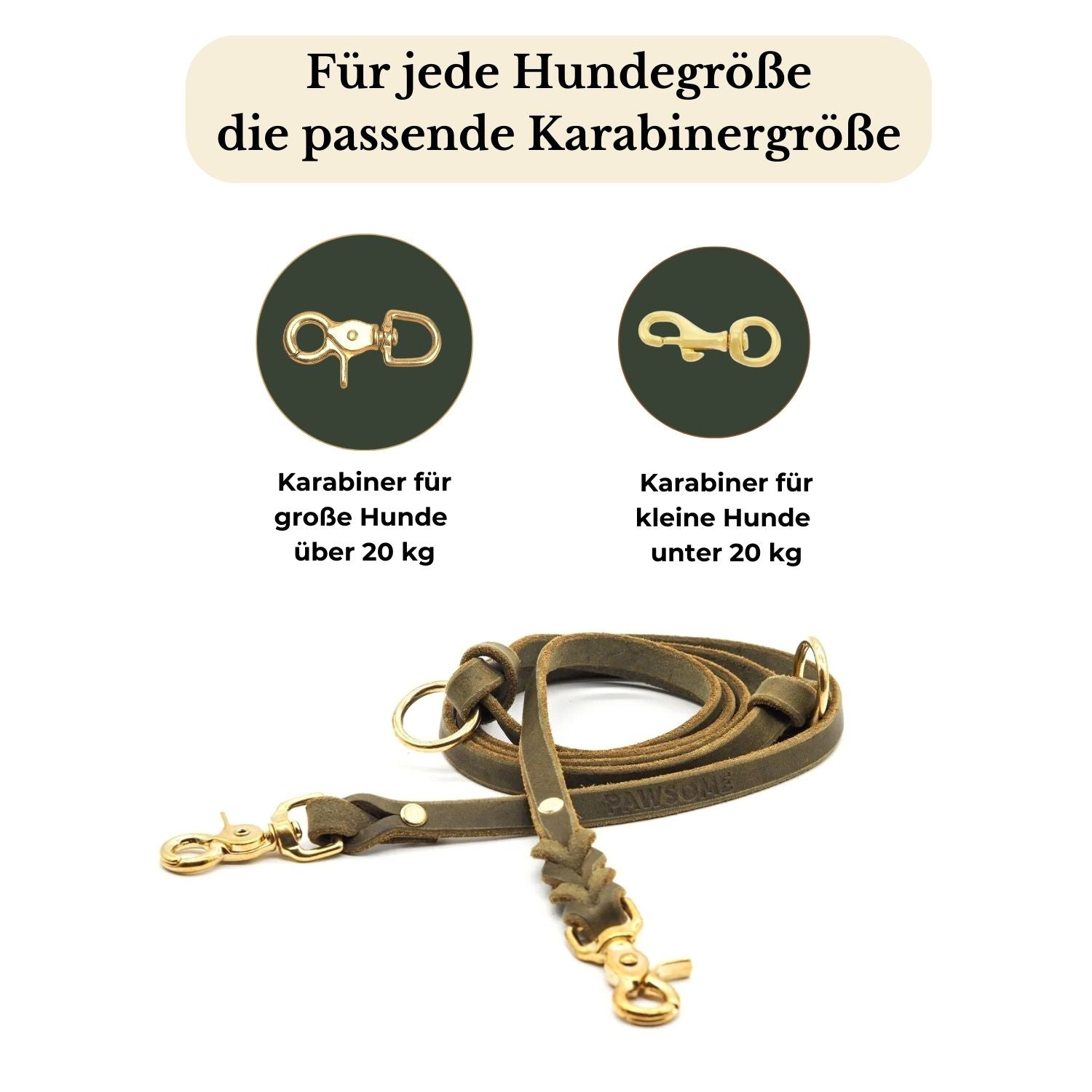 Set | Leather collar & leash in olive
