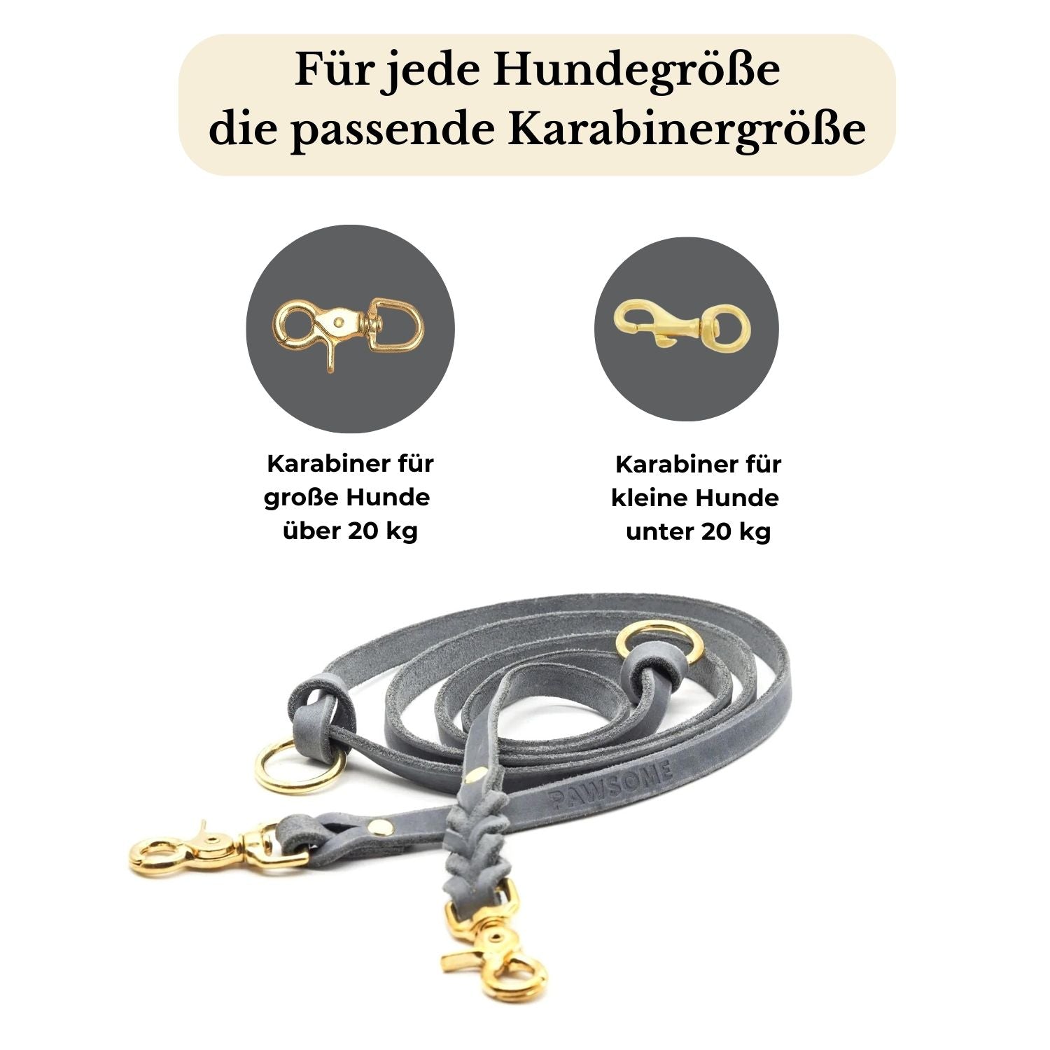 Leather leash 'Bjarki' in stone gray