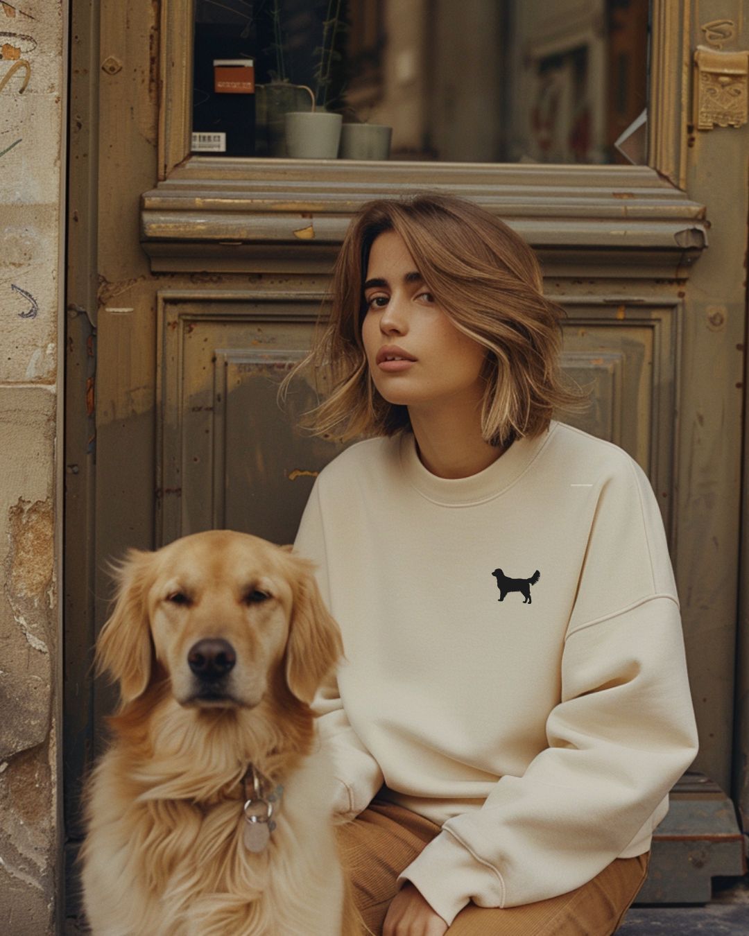 Premium Organic Sweatshirt mit deiner Hunderasse | Vintage White