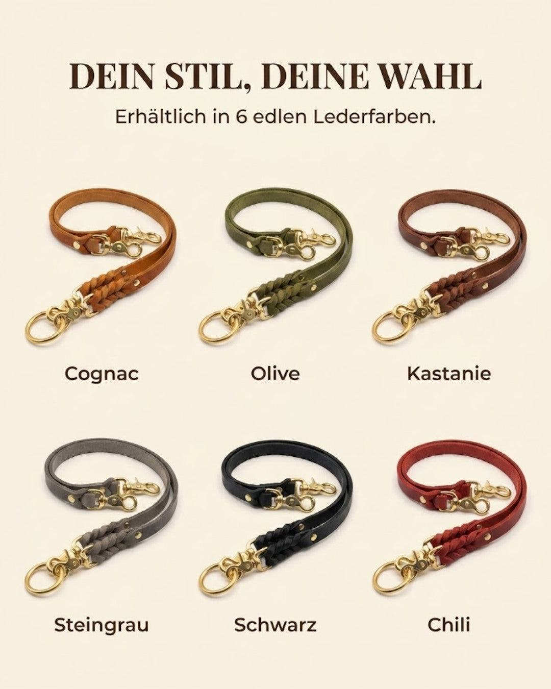 Komplett-Set | 2 Stück Verbindungsteile aus Leder inkl. Ring - für 2 Hunde an einer Leine