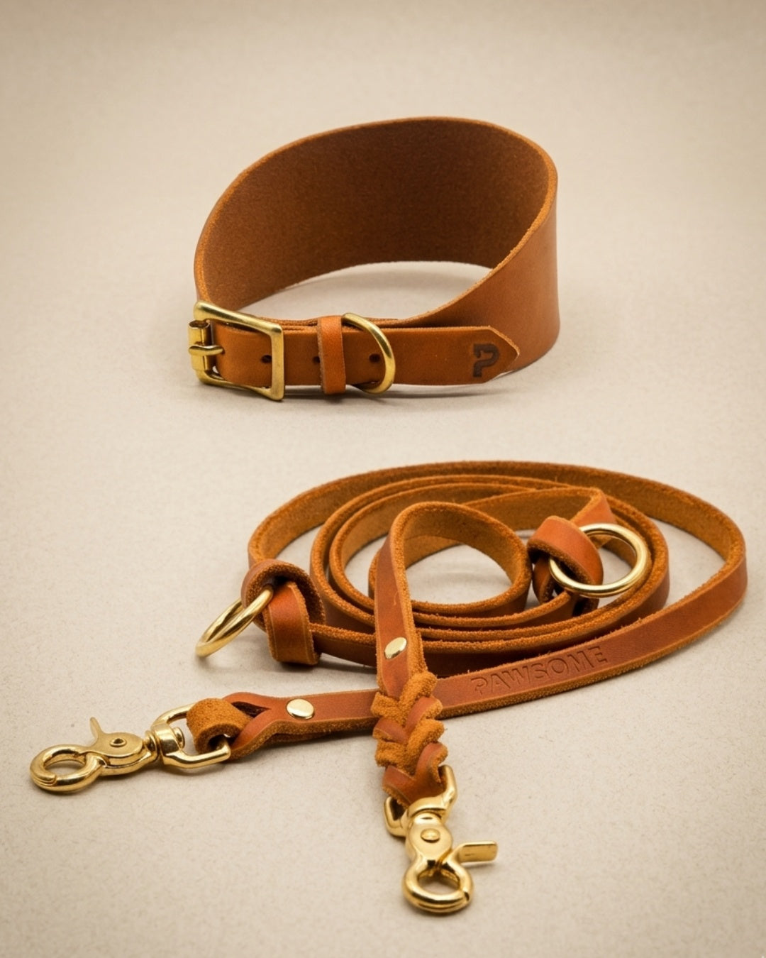 Set | Greyhound collar (5 cm wide) & leash made of greased leather