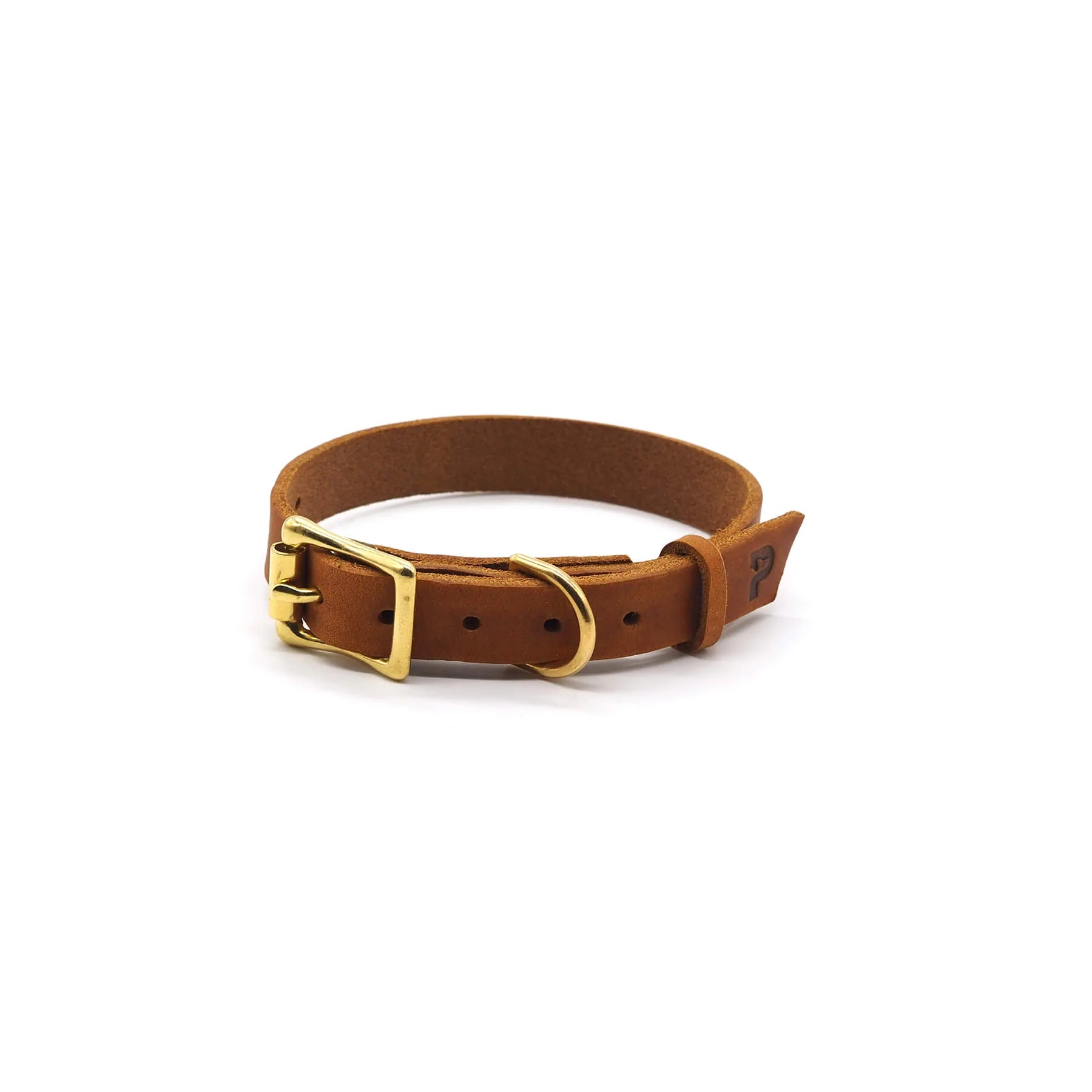 Narrow leather collar in cognac