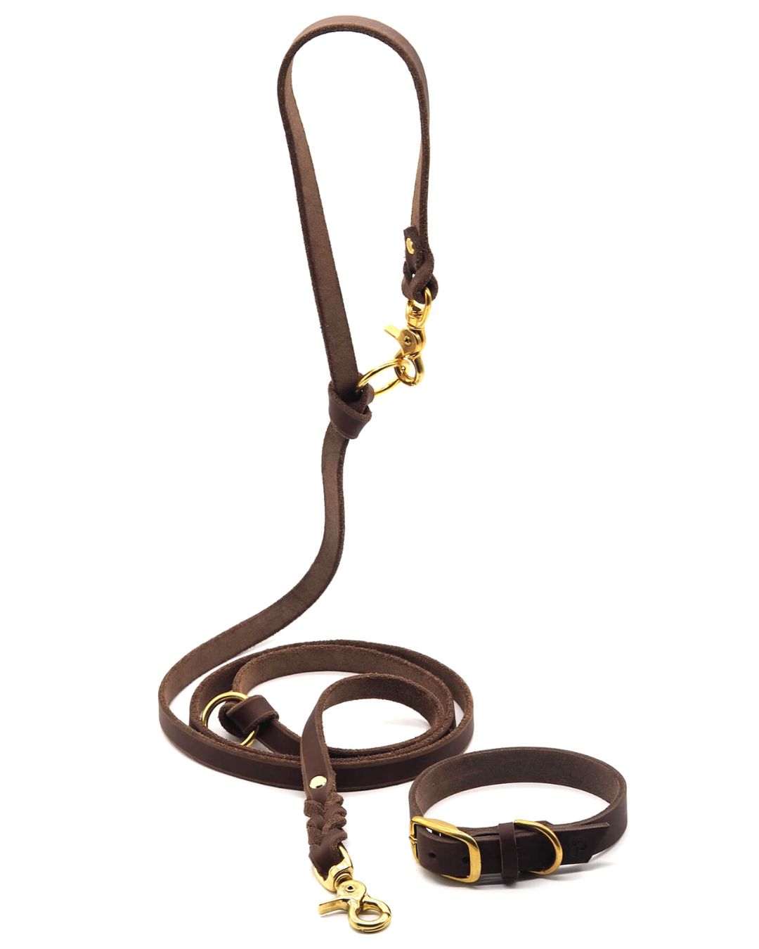 Set | Lederhalsband & Leine in Kastanie