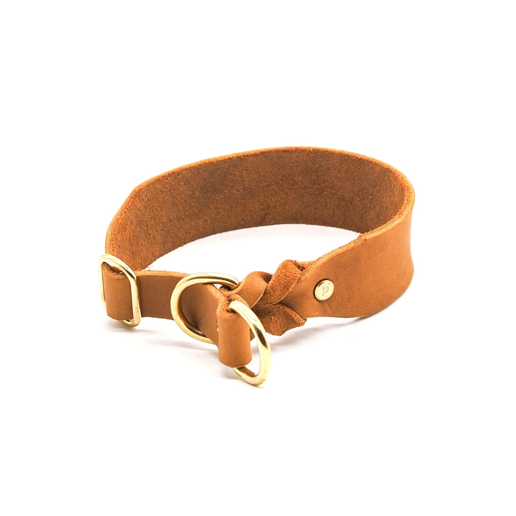 Pull stop collar made of greased leather 'Cognac'