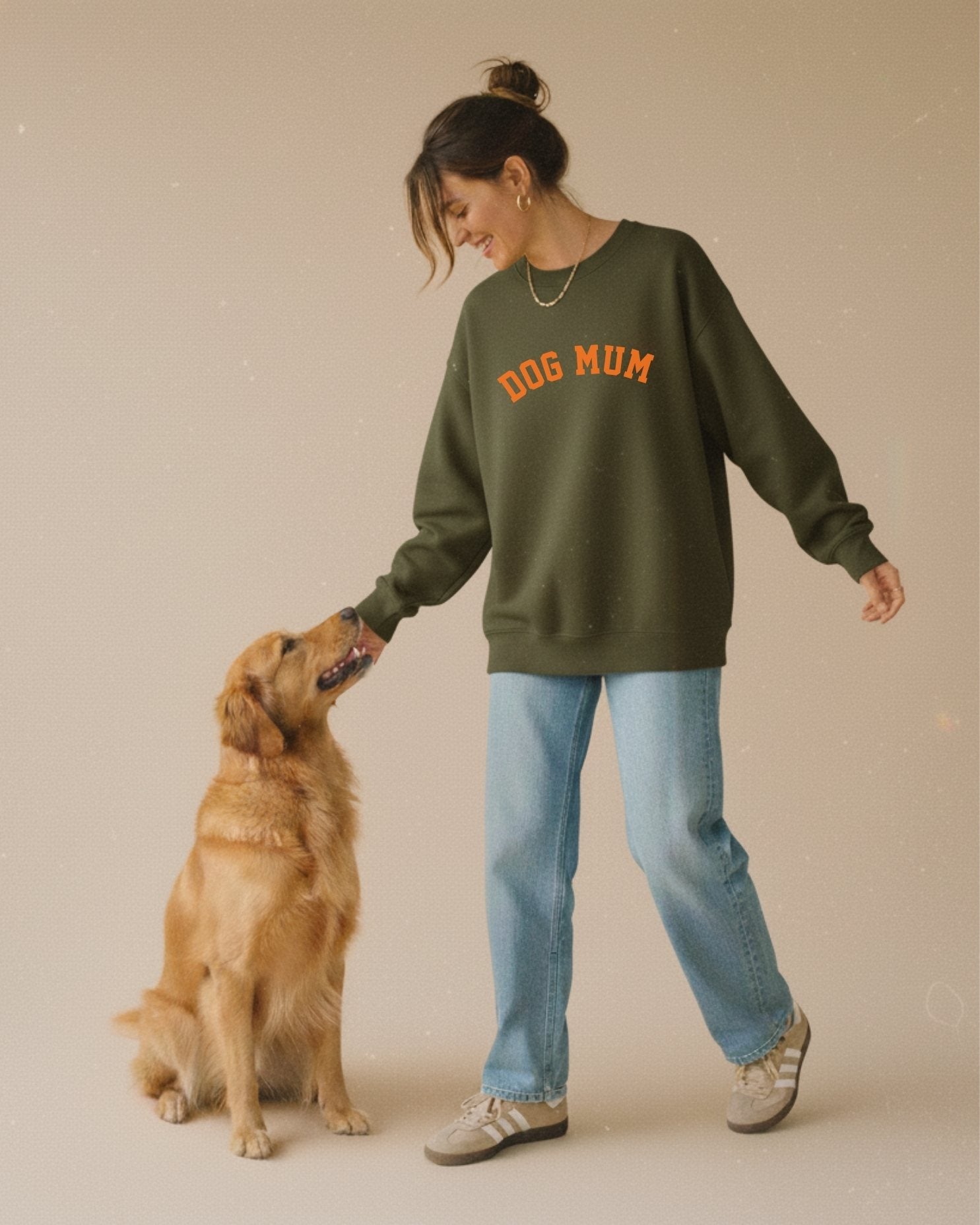 Organic Sweatshirt 'DOG MUM' | Forest Green & Orange