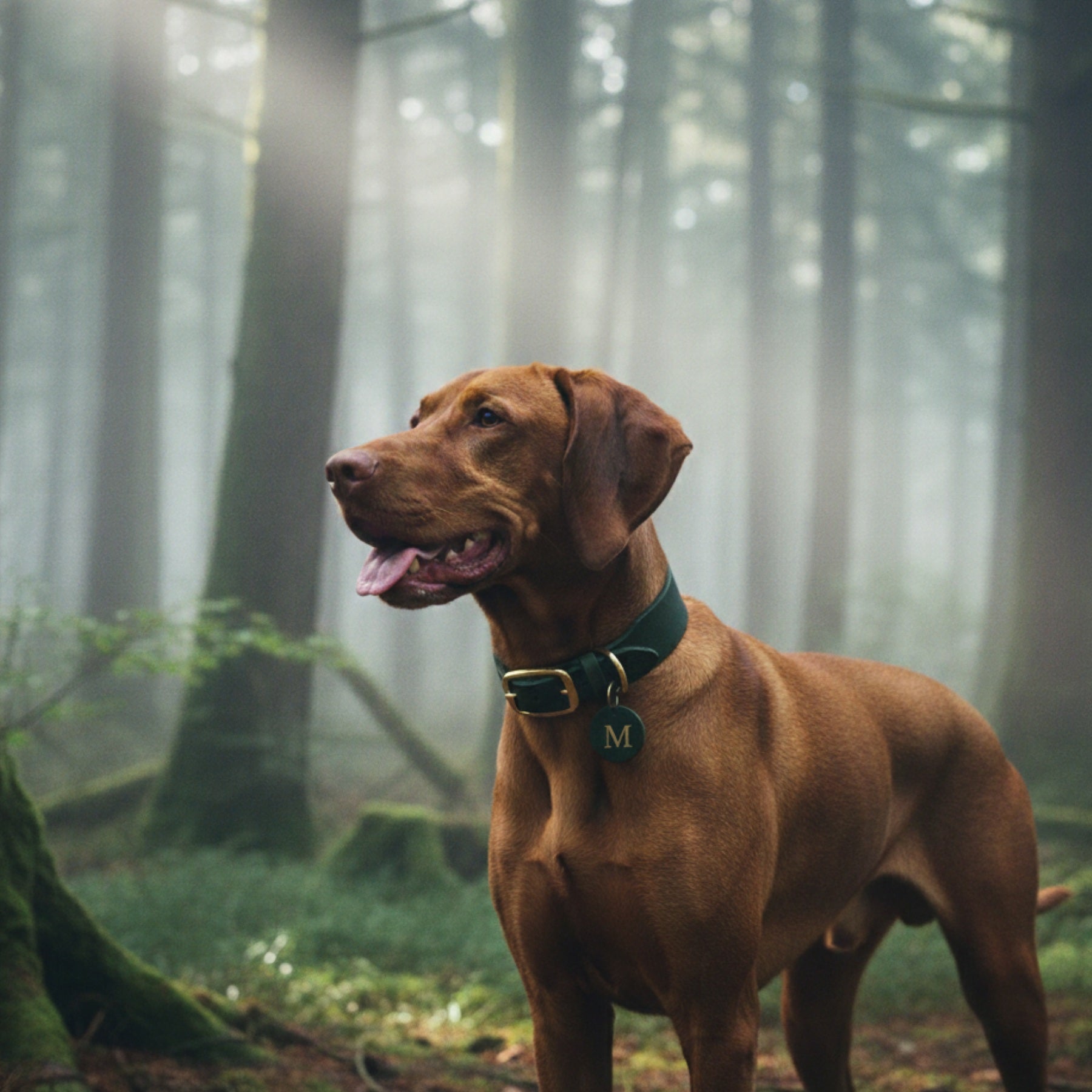 Set | Leather collar &amp; leash in cognac