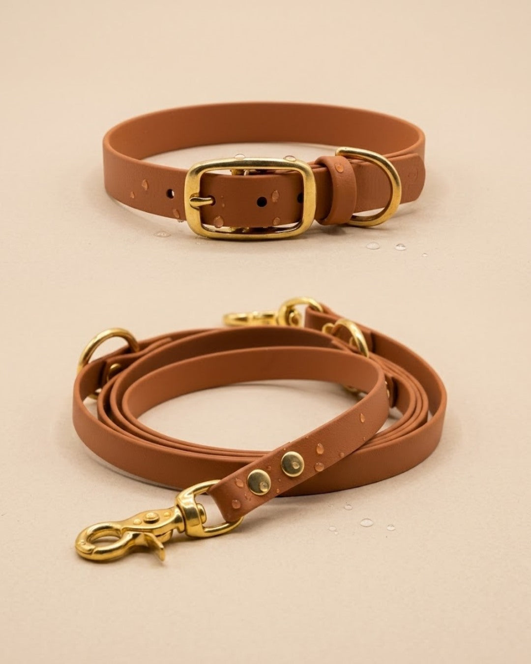 Set | Collar &amp; leash made of Biothane® 'Light brown' 