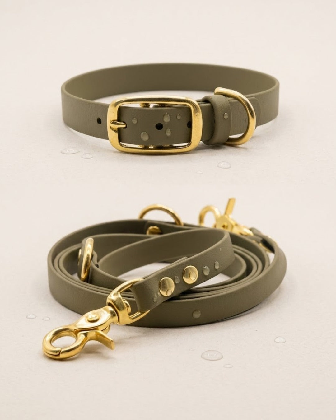 Set | Collar &amp; leash made of Biothane® 'Khaki' 