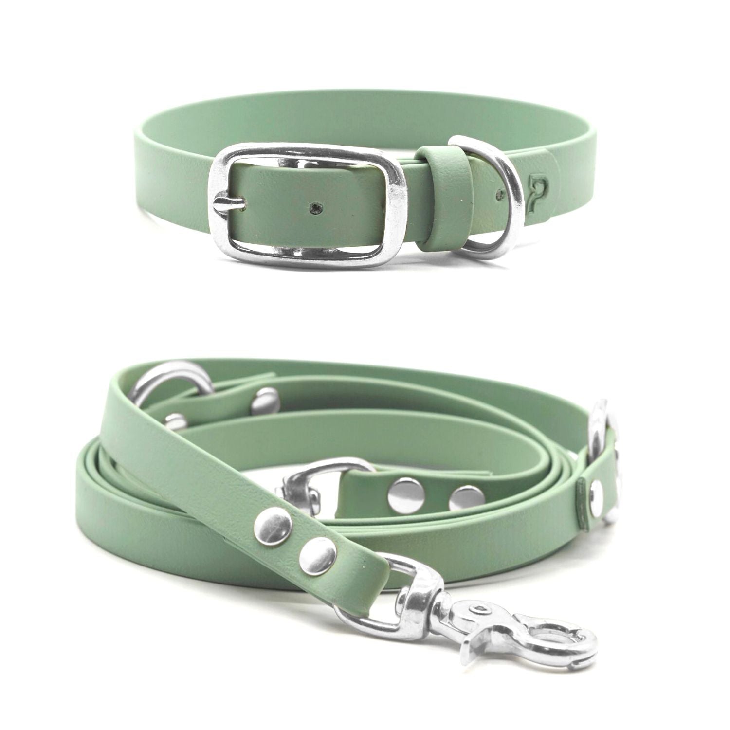 Collar+Leash Mint 2024 Green, BioThane elegant pastele set for the Italian Greyhound,