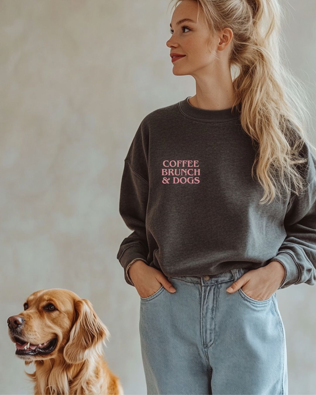 Organic Oversized Sweatshirt 'COFFEE, BRUNCH & DOGS'