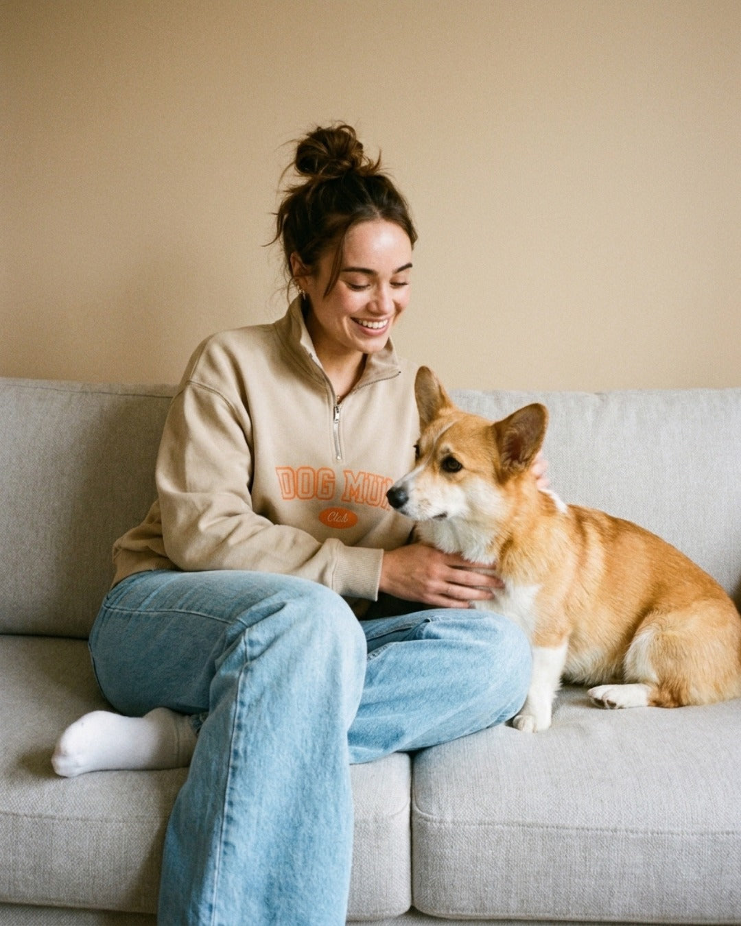 Limited | Organic Half Zip 'DOG MUM Club' in Desert Dust