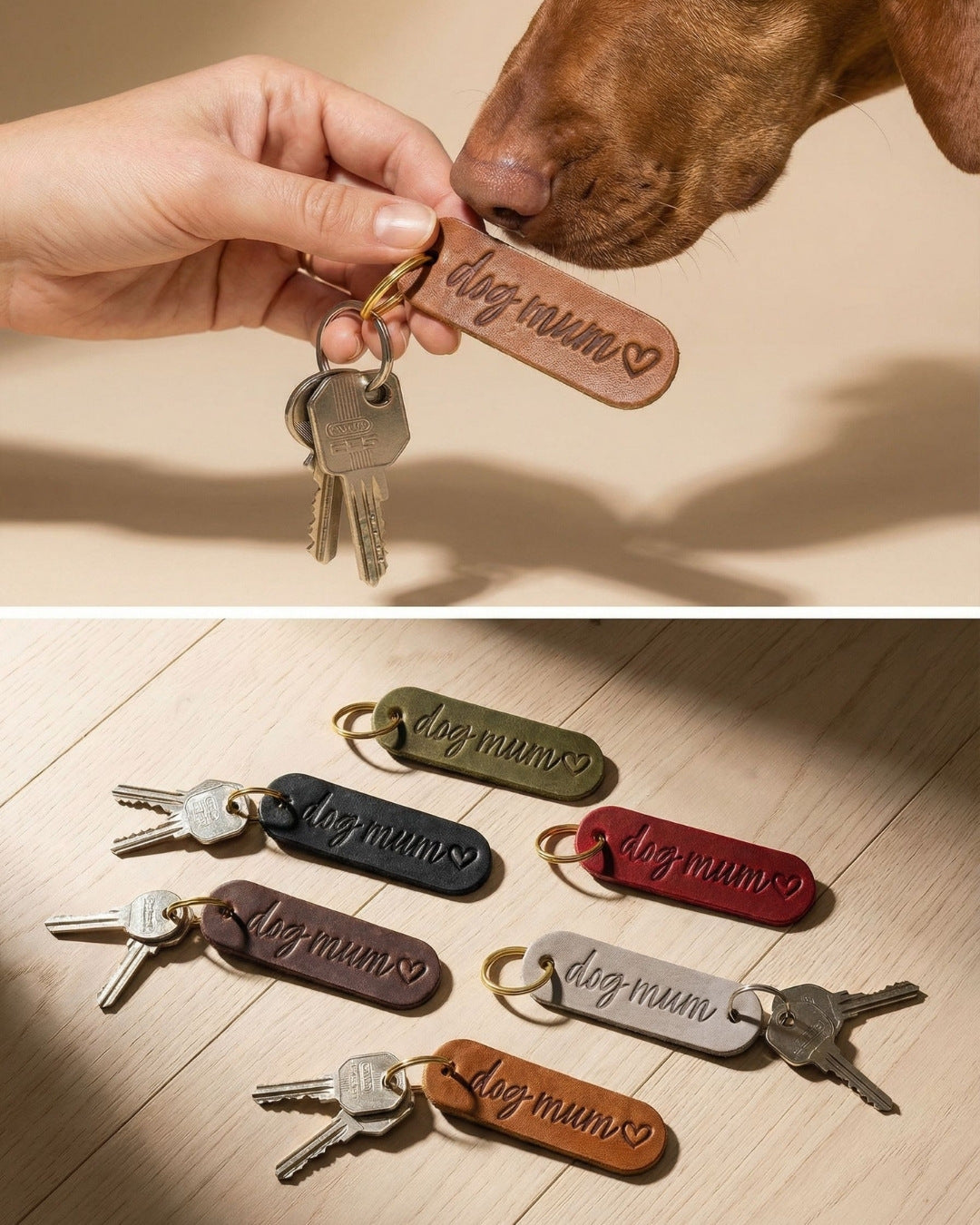 Schlüsselanhänger 'dog mum' aus Leder