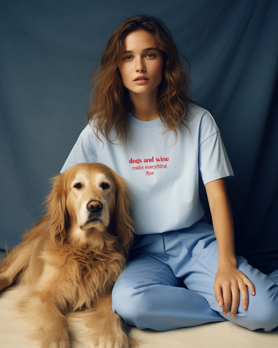 Premium Organic Frauen-Shirt 'dogs and wine' | Serene Blue