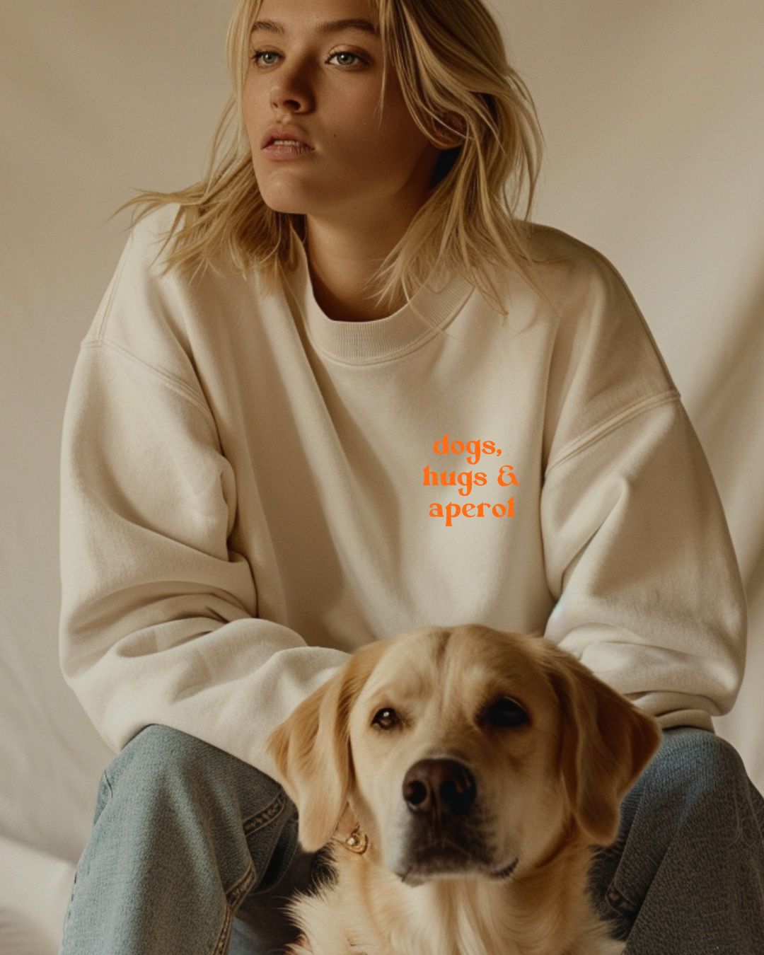 Premium Organic Sweatshirt 'dogs, hugs & aperol'