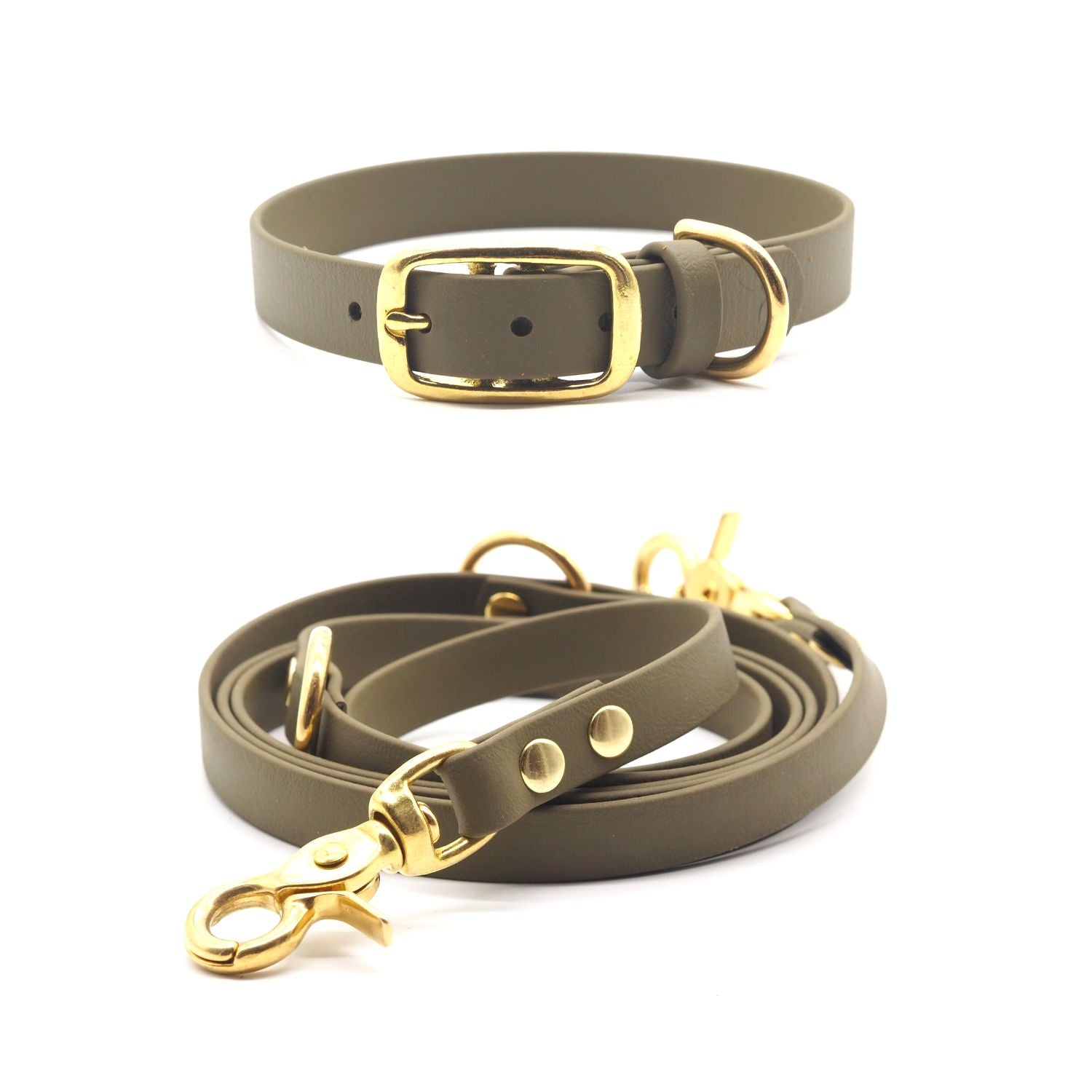 Set | Collar &amp; leash made of Biothane® 'Khaki' 