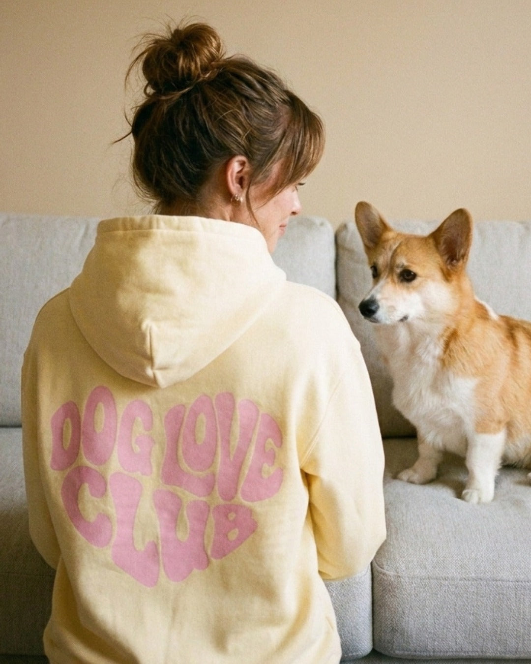 Limited | Organic Hoodie 'DOG LOVE CLUB' in Buttercup