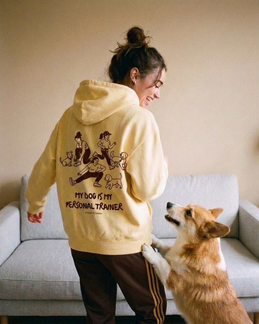 Limited | Organic Hoodie 'My dog is my personal trainer' in Buttercup