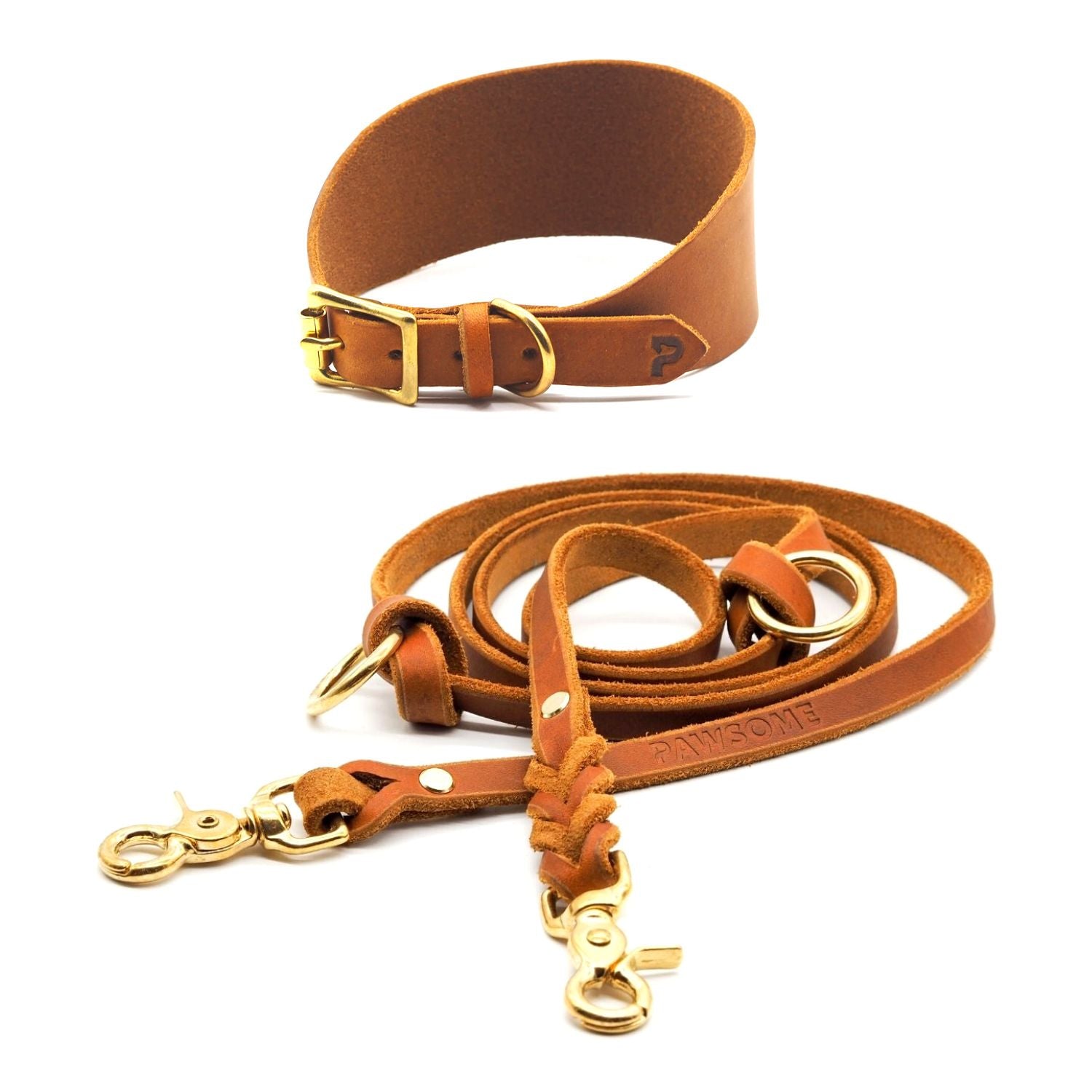 Set | Greyhound collar (5 cm wide) &amp; leash made of greased leather