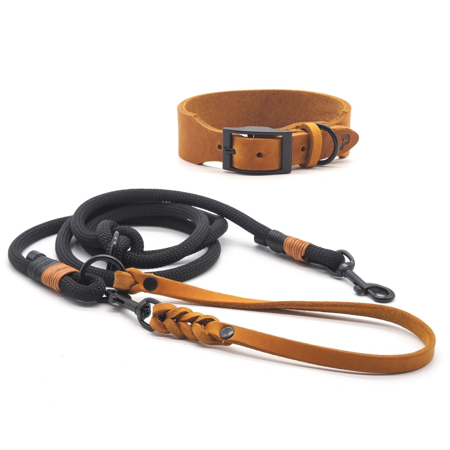 Set | Leather collar &amp; rope leash 'Baya'