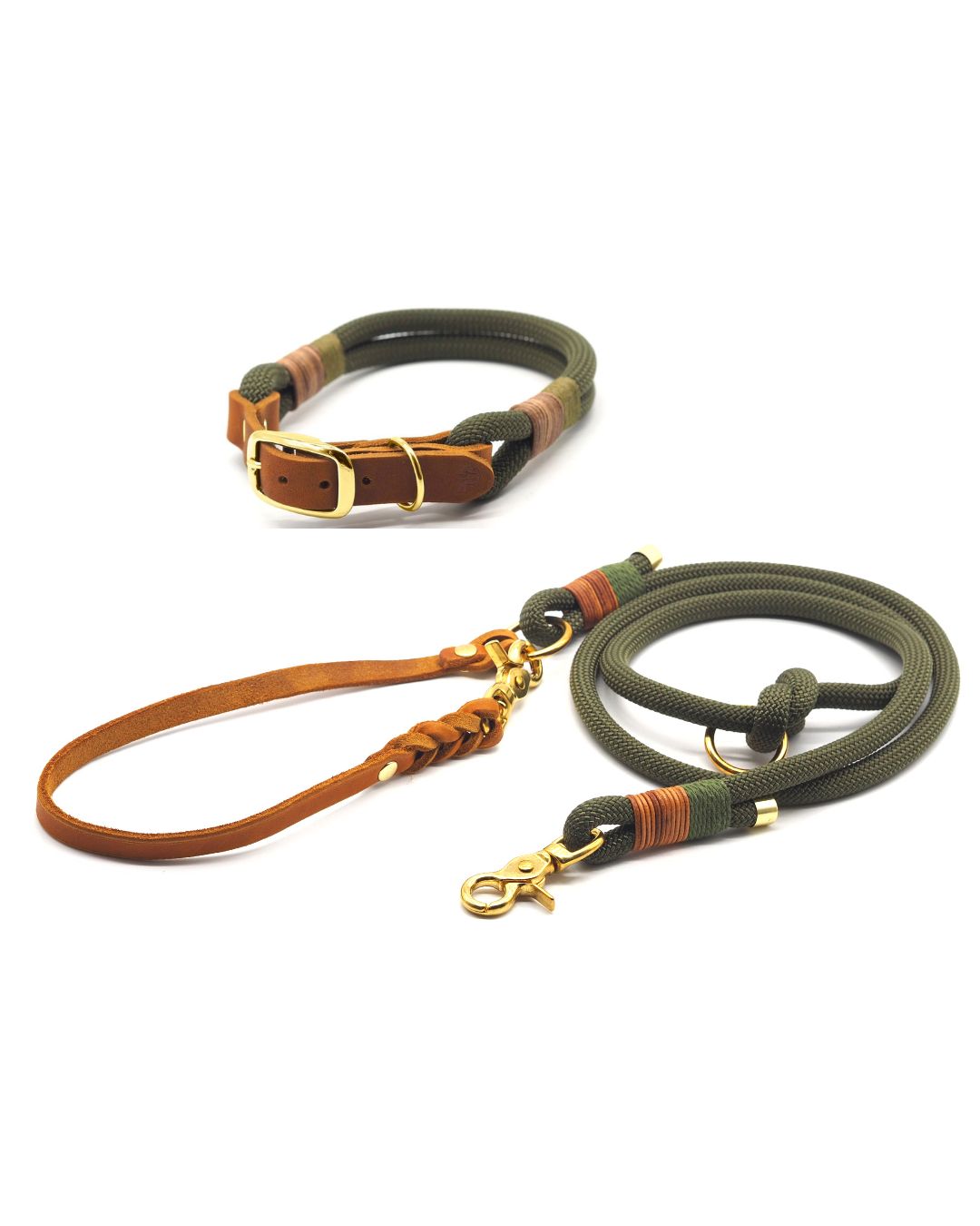 Rope collar dog leash Olive Grove PAWSOME