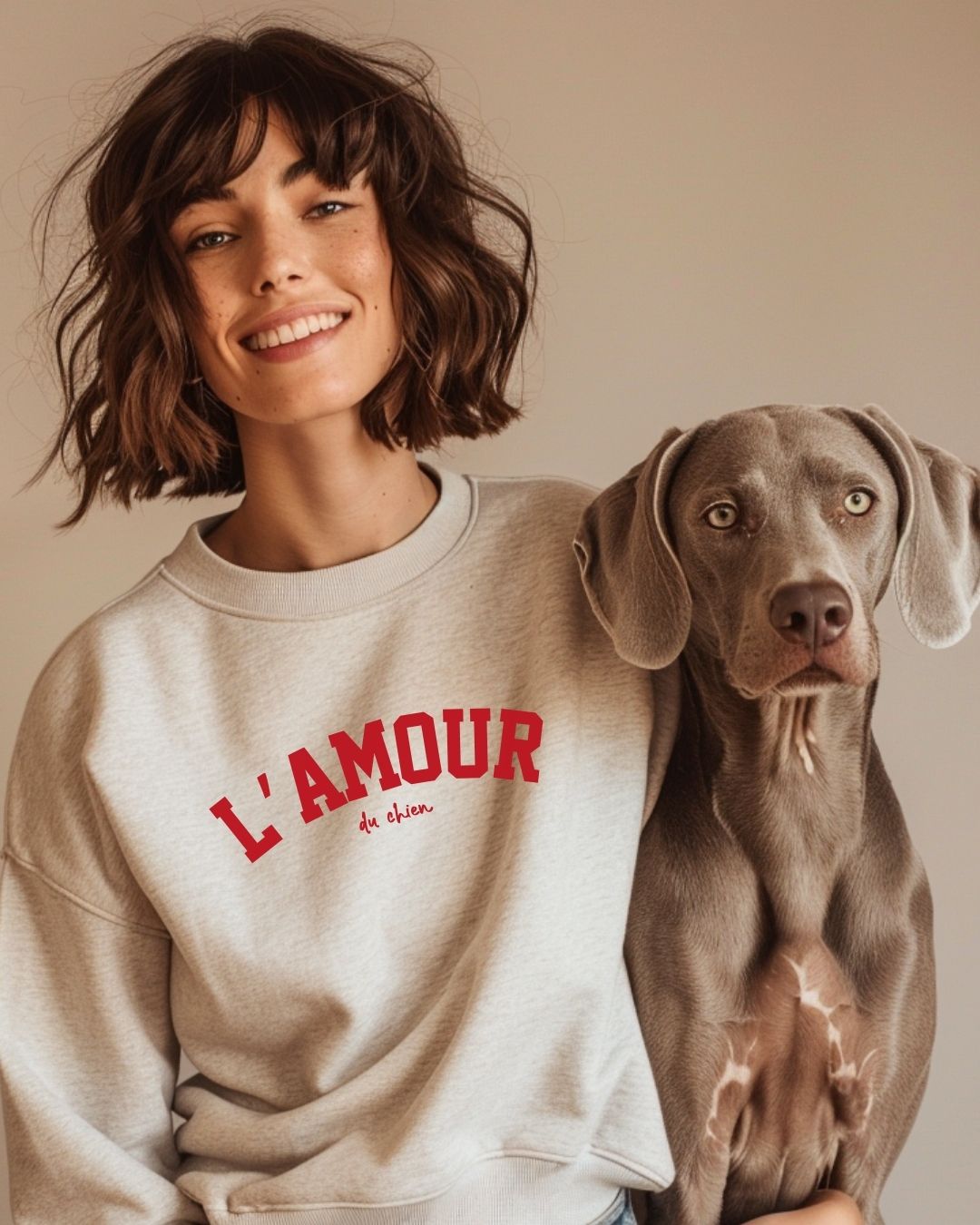 Premium Organic Sweatshirt 'L'AMOUR du chien' | Heather Grey