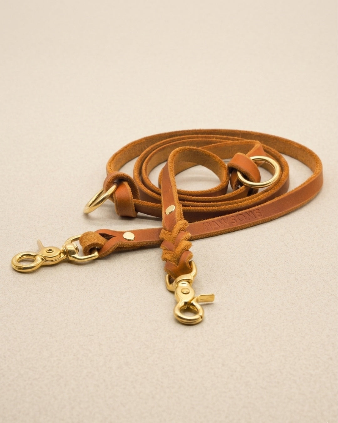 Leather leash 'Bjarki' in cognac