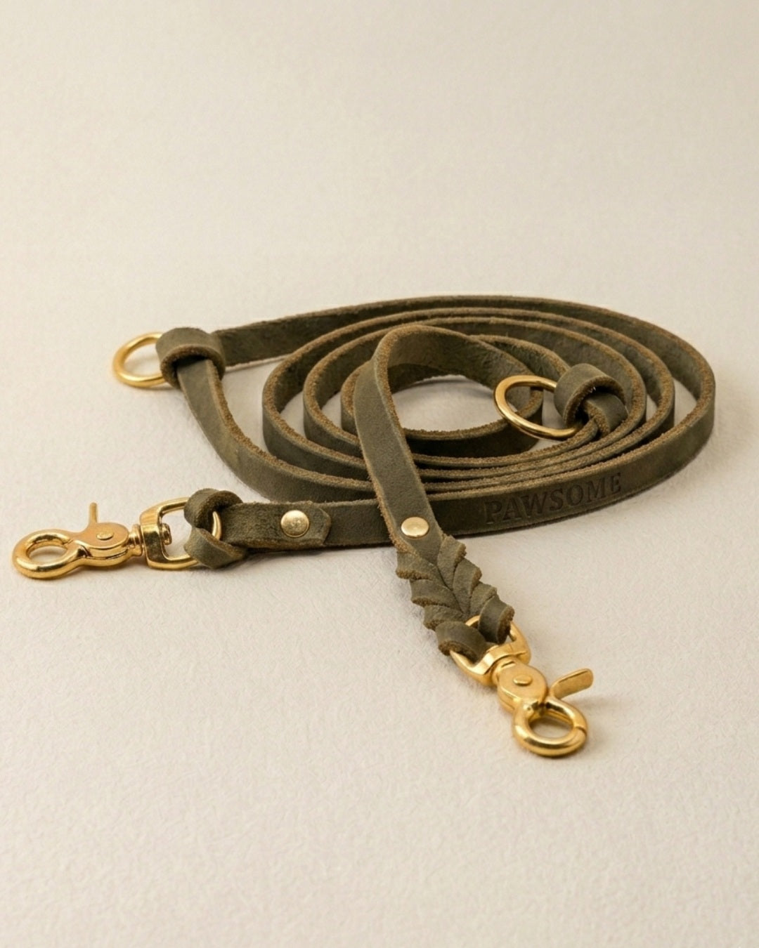 Leather leash 'Bjarki' in olive 