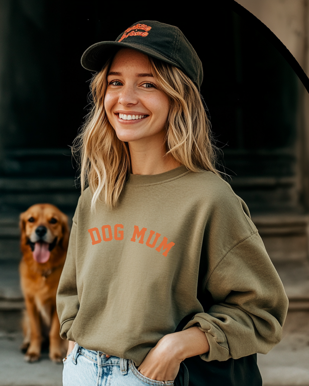 Organic Sweatshirt 'DOG MUM' | Forest Green & Orange