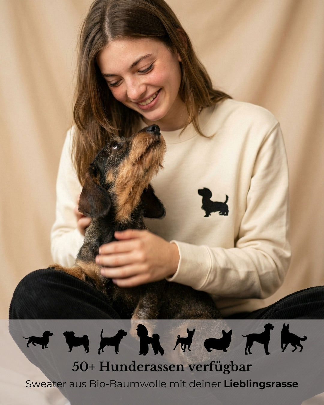 Premium Organic Sweatshirt mit deiner Hunderasse | Vintage White