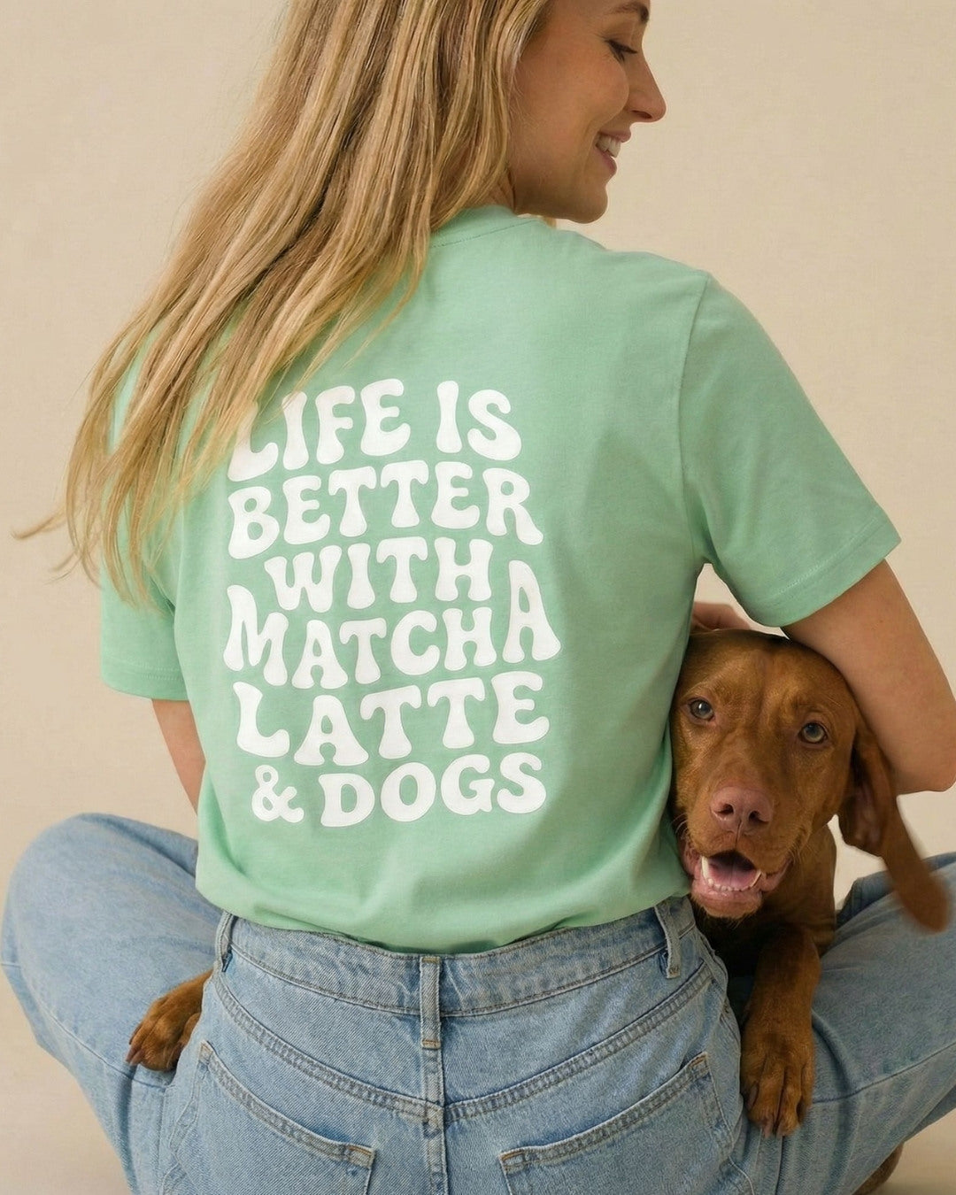 Limited | Organic Shirt 'matcha latte & dogs' | Salbei
