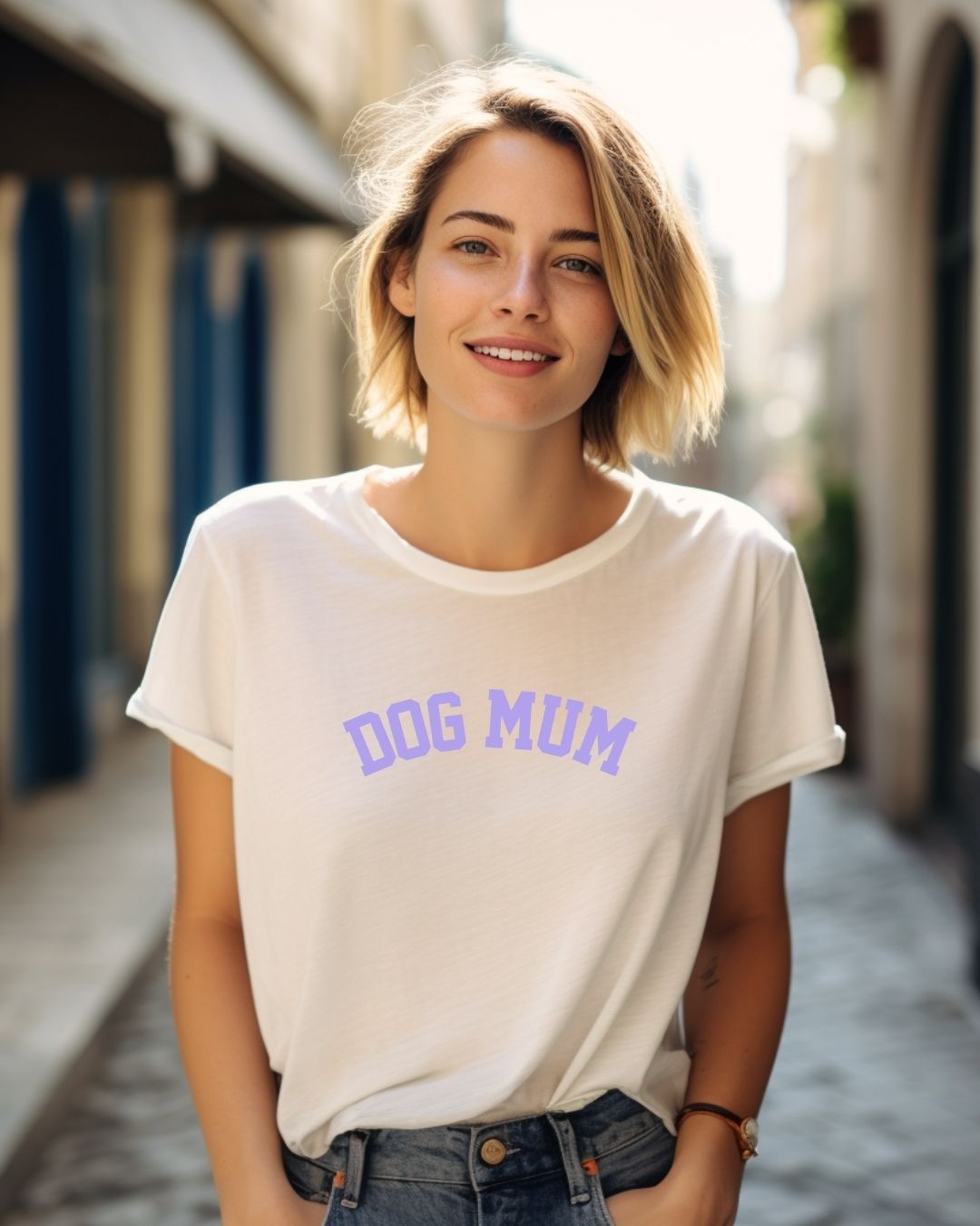Organic Shirt 'DOG MUM' Lavendel | Vintage White