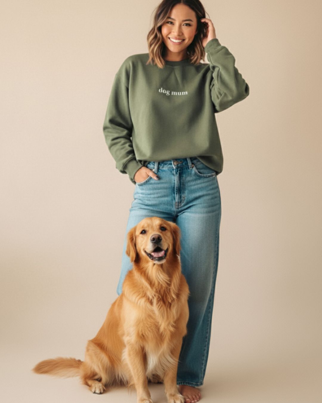 Organic Sweatshirt 'dog mum' | Forest Green