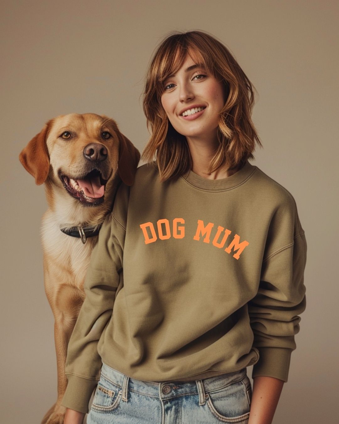 Organic Sweatshirt 'DOG MUM' | Forest Green & Orange