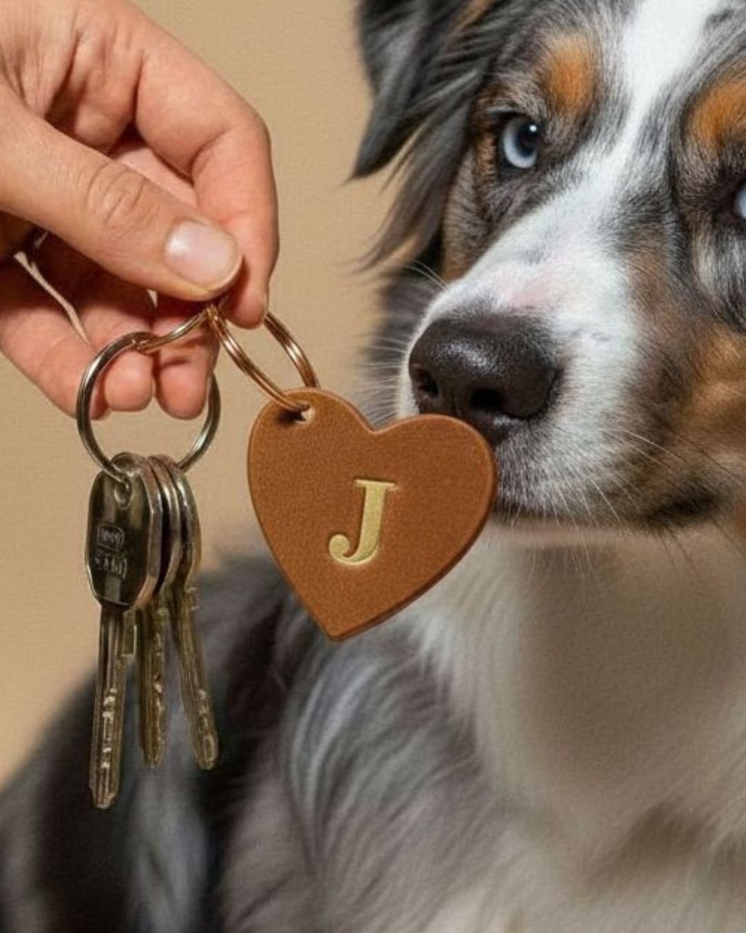 GRATIS ab 50€ | Herz-Anhänger aus Leder mit Hundenamen-Initial